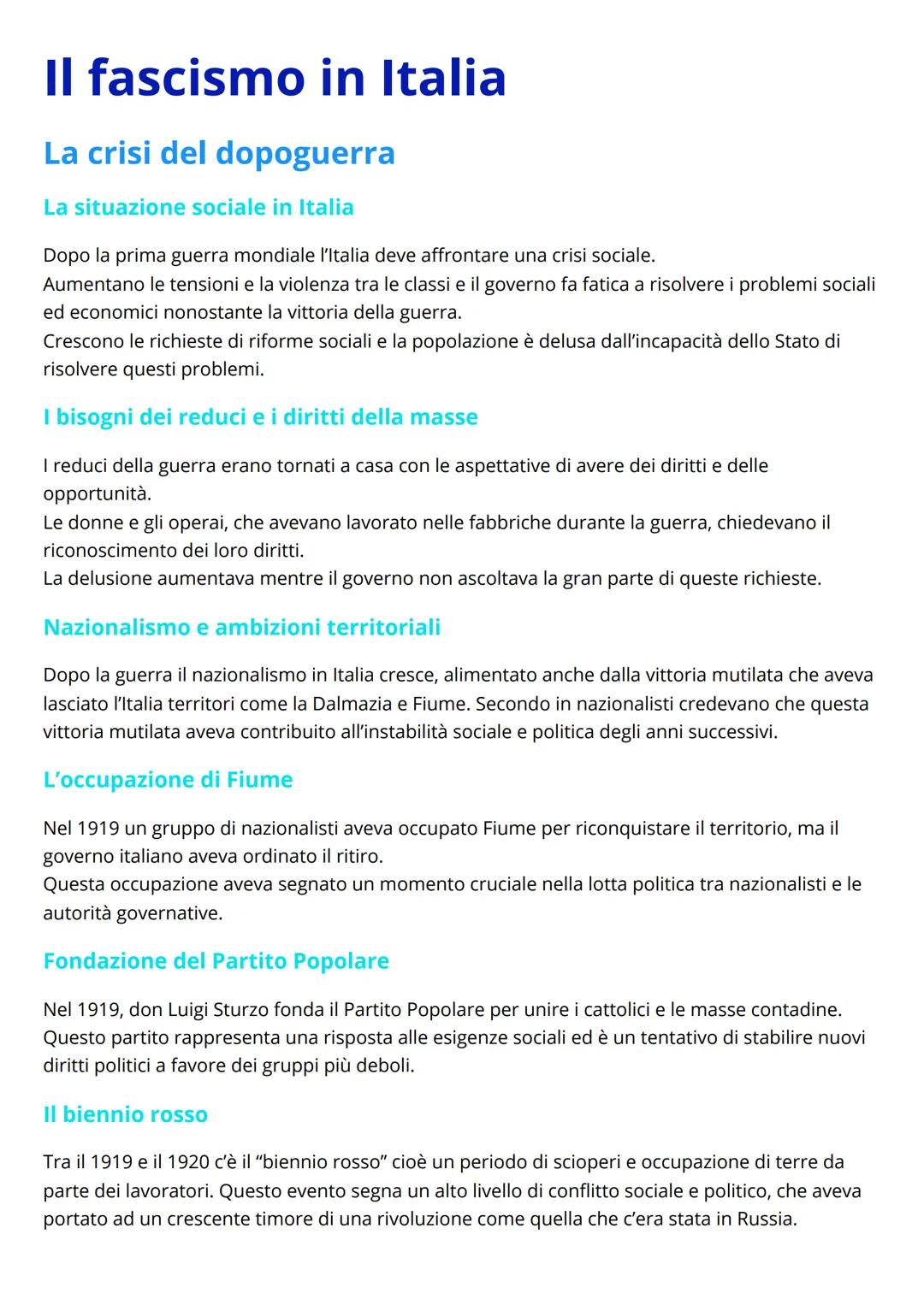 Il fascismo in Italia
La crisi del dopoguerra
La situazione sociale in Italia
Dopo la prima guerra mondiale l'Italia deve affrontare una cri