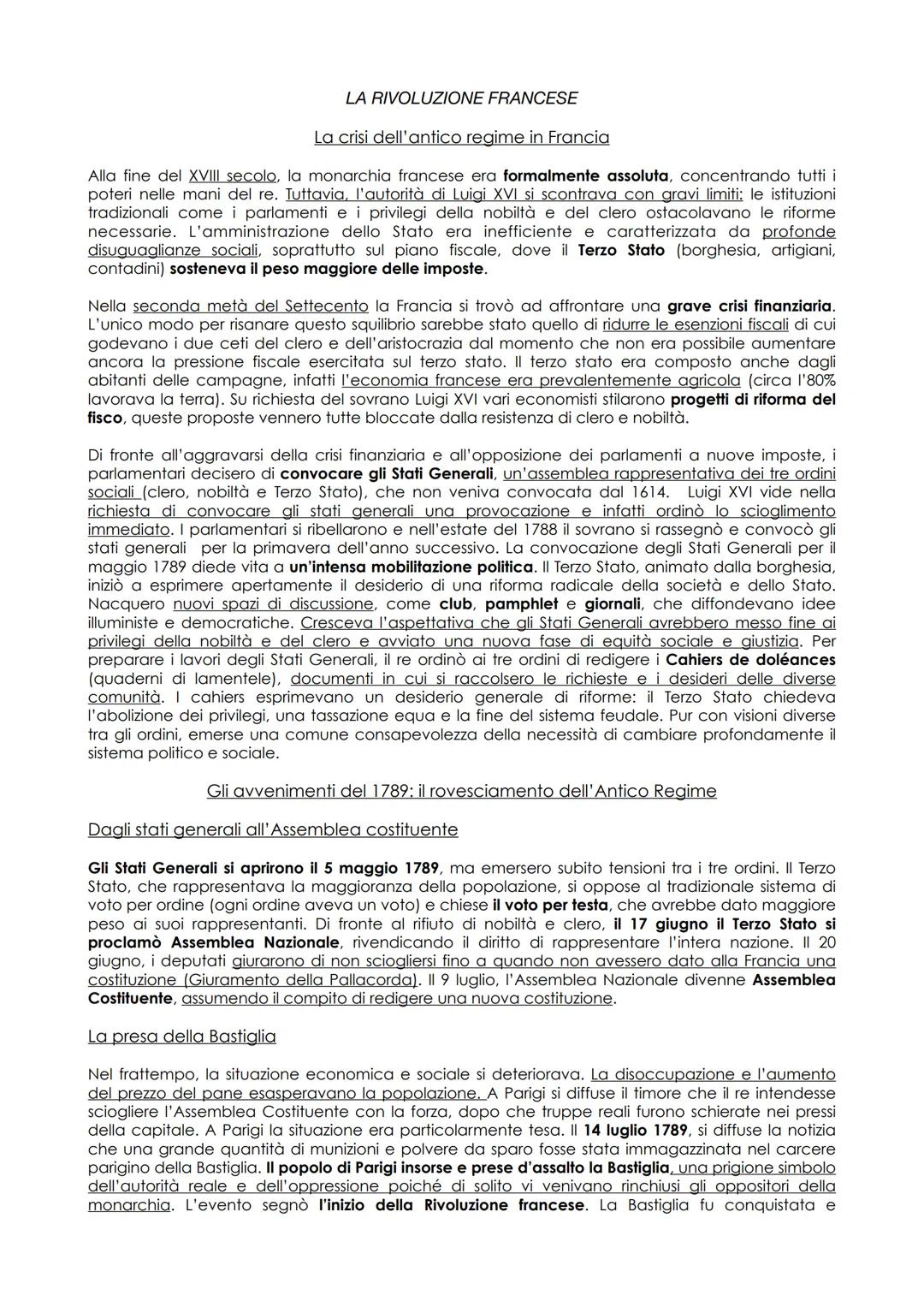 LA RIVOLUZIONE FRANCESE
La crisi dell'antico regime in Francia
Alla fine del XVIII secolo, la monarchia francese era formalmente assoluta, c