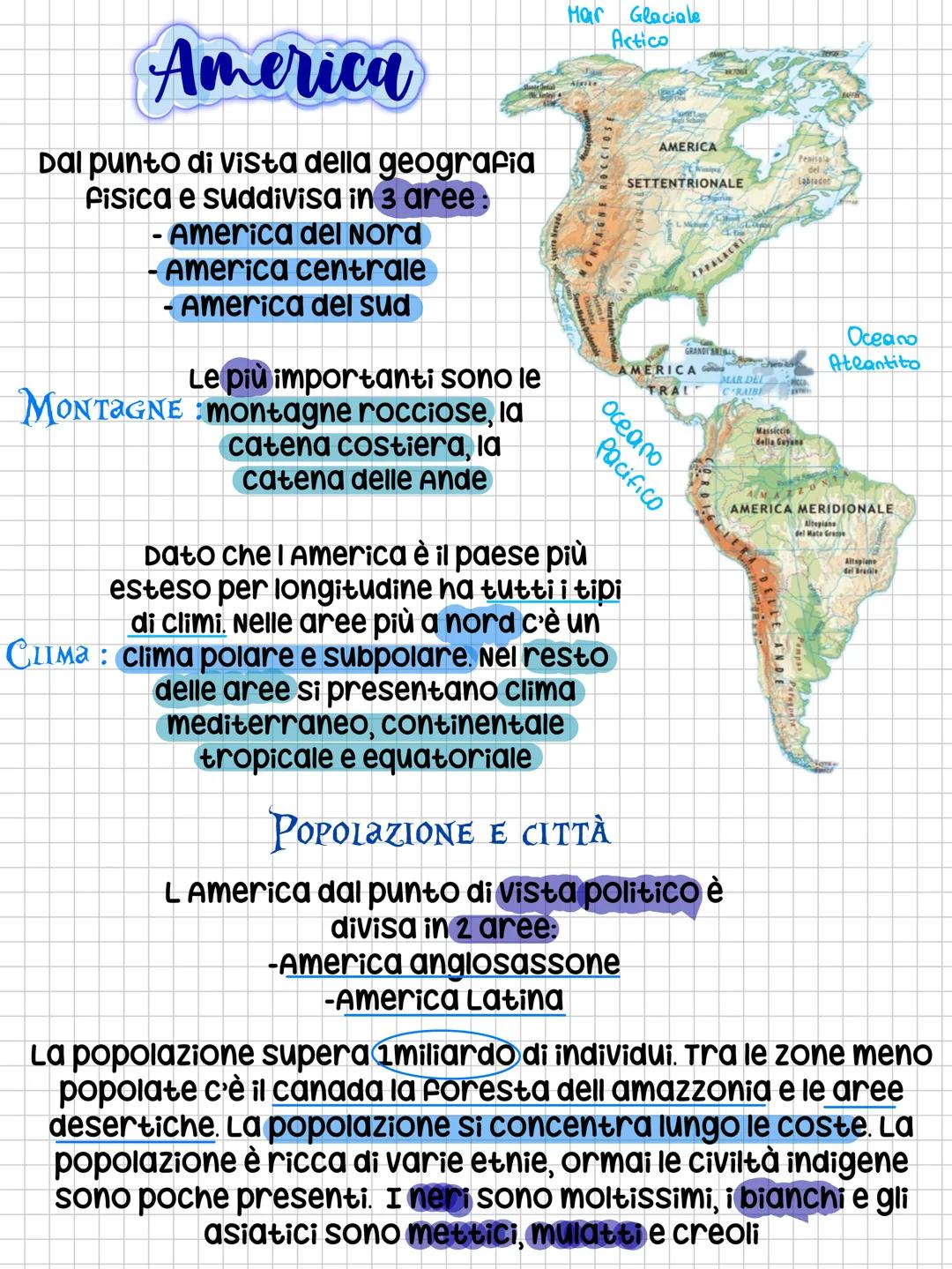 America
Dal punto di vista della geografia
fisica e suddivisa in 3 aree:
- America del Nord
- America centrale
- America del sud
Le più impo