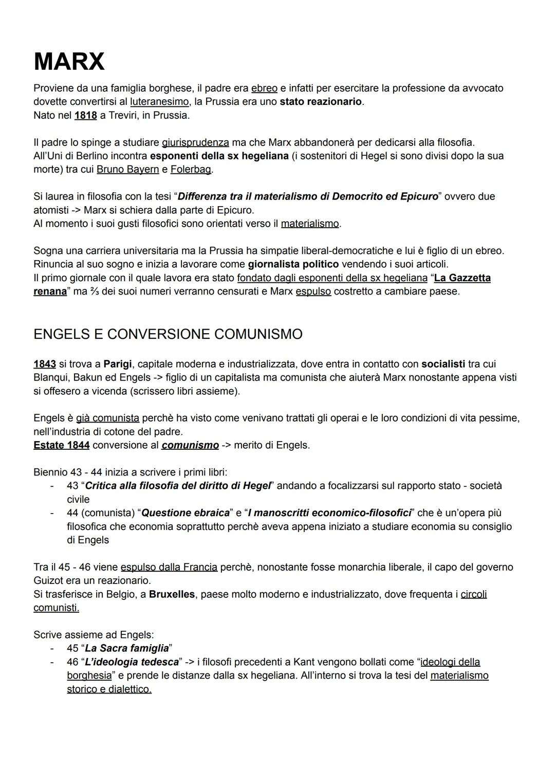 MARX
Proviene da una famiglia borghese, il padre era ebreo e infatti per esercitare la professione da avvocato
dovette convertirsi al lutera