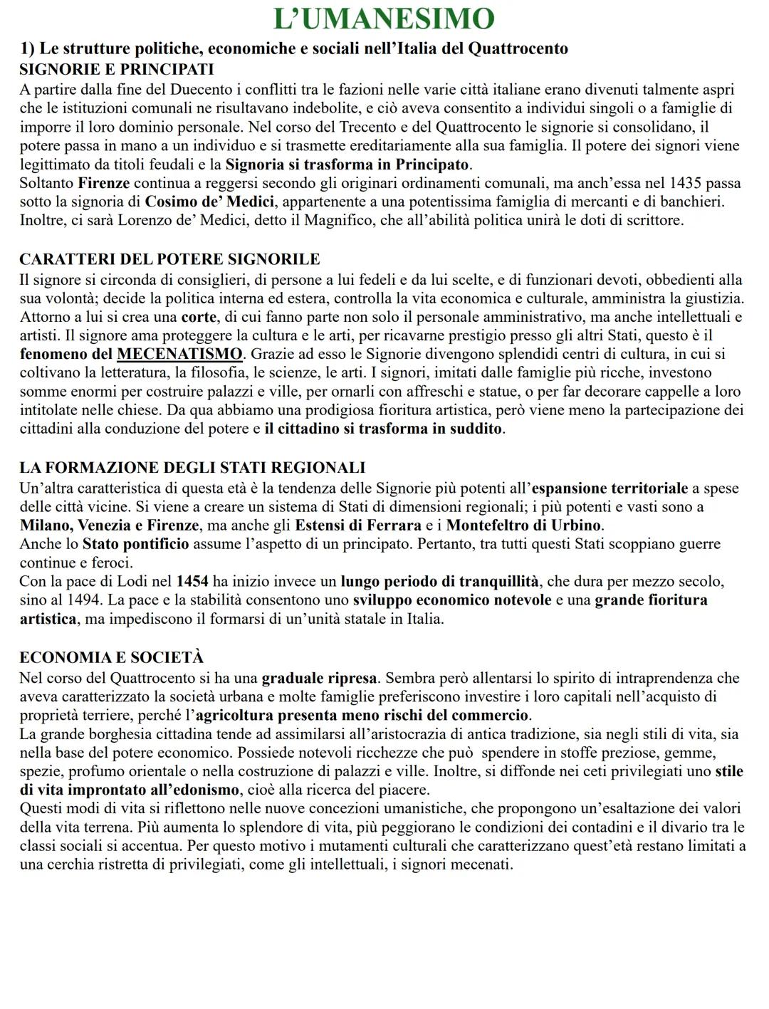 L'UMANESIMO
1) Le strutture politiche, economiche e sociali nell'Italia del Quattrocento
SIGNORIE E PRINCIPATI
A partire dalla fine del Duec