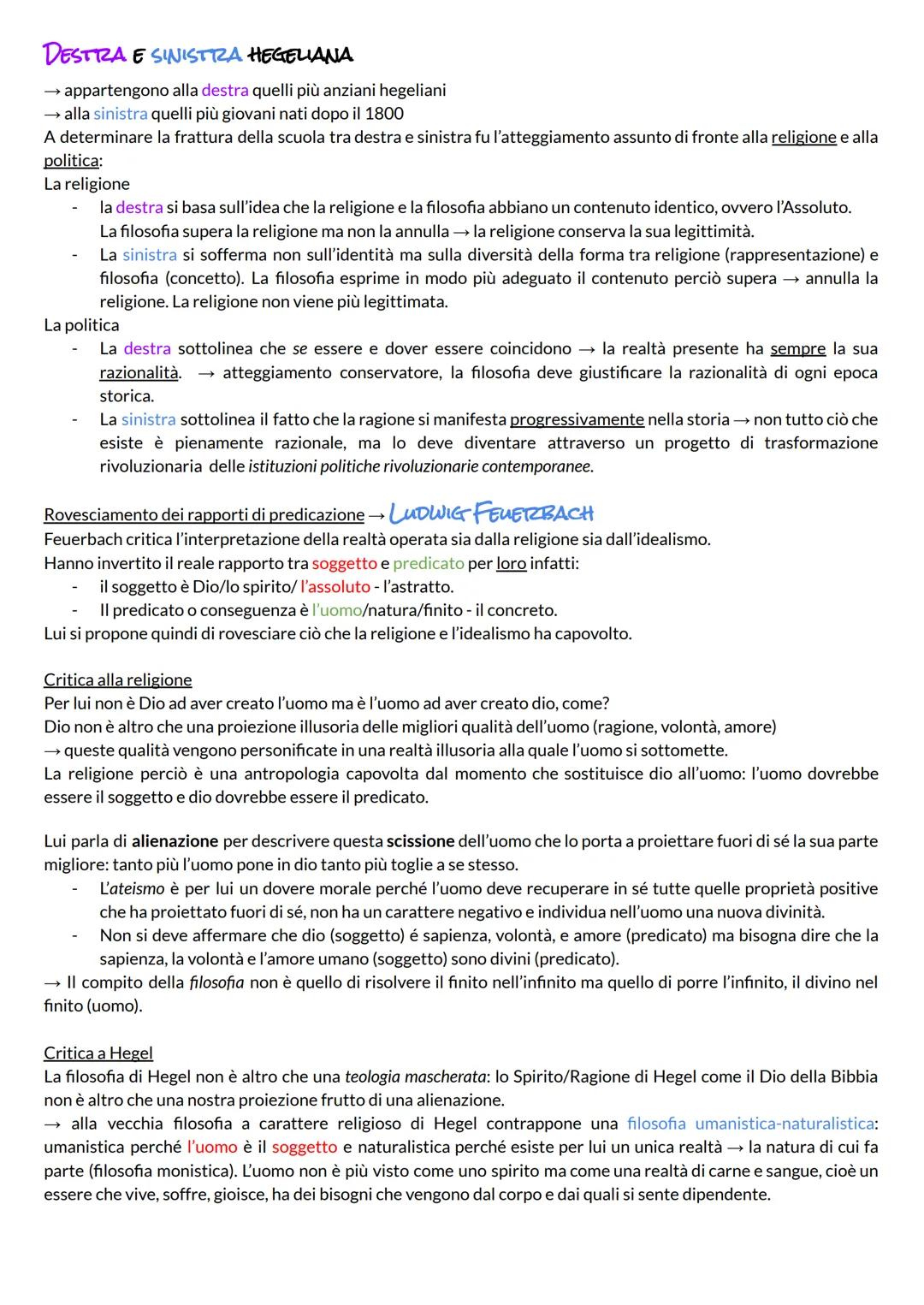 # Destra e sinistra hegeliana
→ appartengono alla destra quelli più anziani hegeliani
→ alla sinistra quelli più giovani nati dopo il 1800