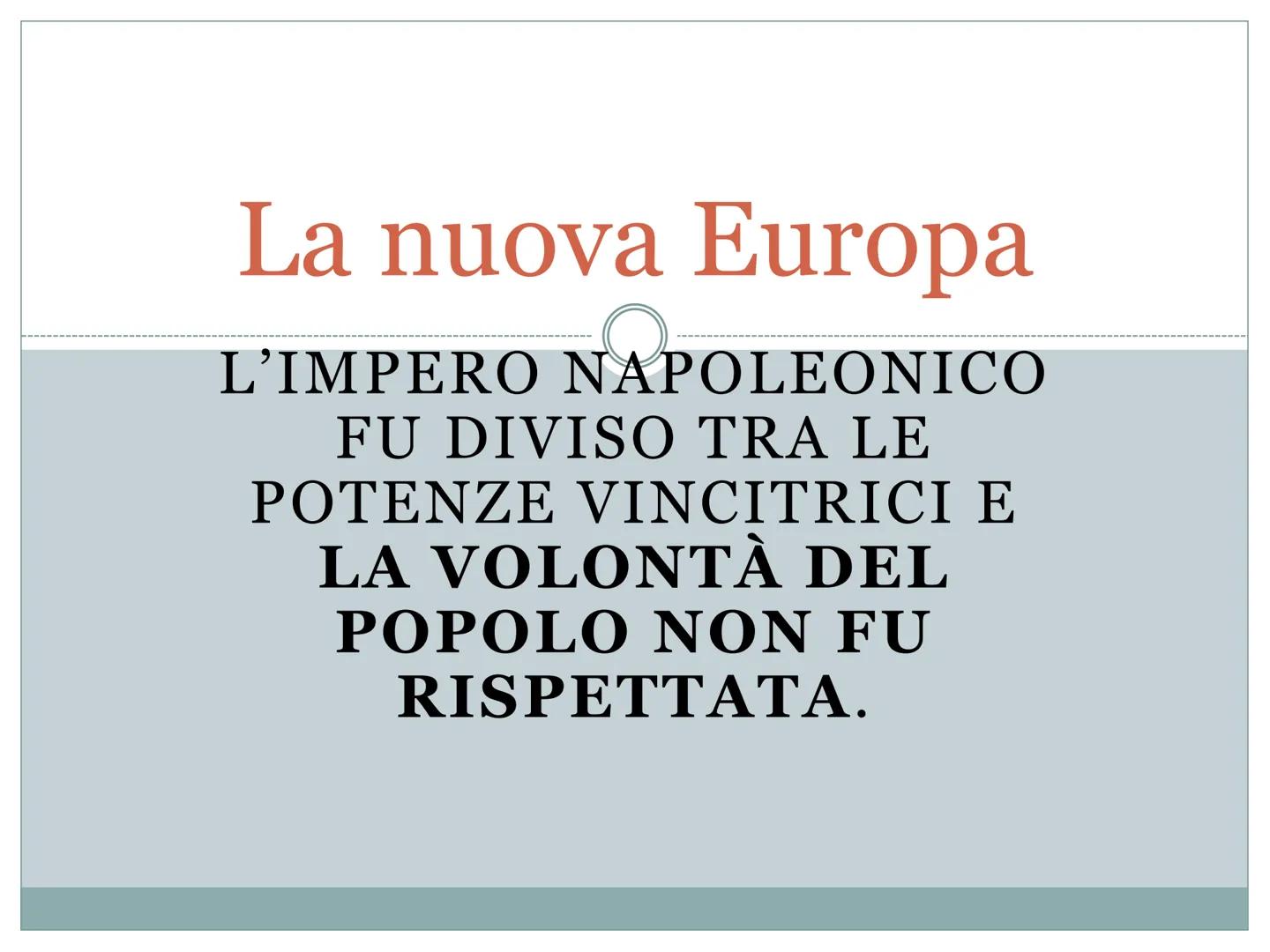 # IL CONGRESSO DI VIENNA # Il congresso di Vienna
* Inizia il primo novembre 1814 e dura sino al 1815; si svolge nel castello di Schรถnbrunn