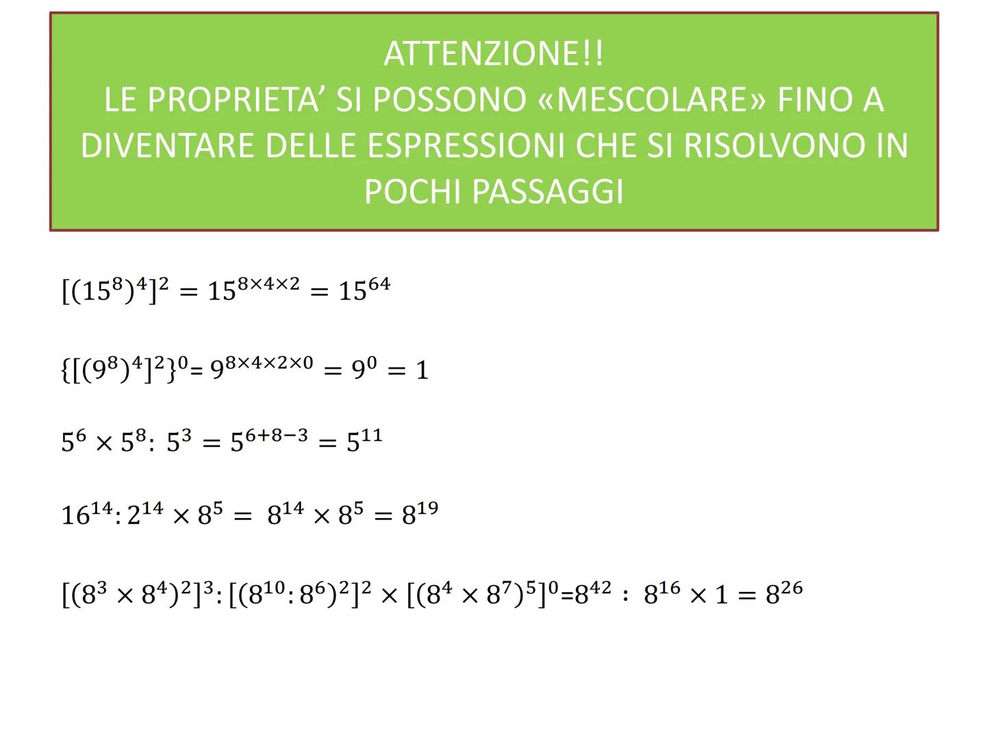 # L'ELEVAMENTO A POTENZA DEFINIZIONE
Una POTENZA e' il prodotto di tanti fattori uguali alla
base quanti ne indica l'esponente:
2<sup>5</sup