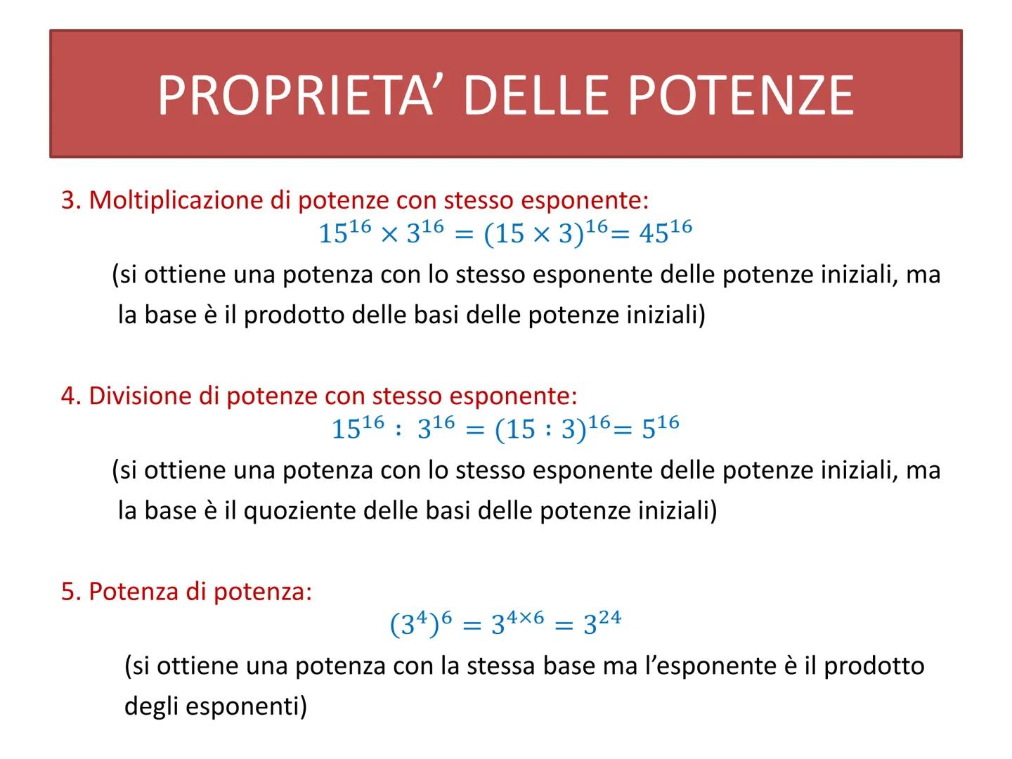 # L'ELEVAMENTO A POTENZA DEFINIZIONE
Una POTENZA e' il prodotto di tanti fattori uguali alla
base quanti ne indica l'esponente:
2<sup>5</sup