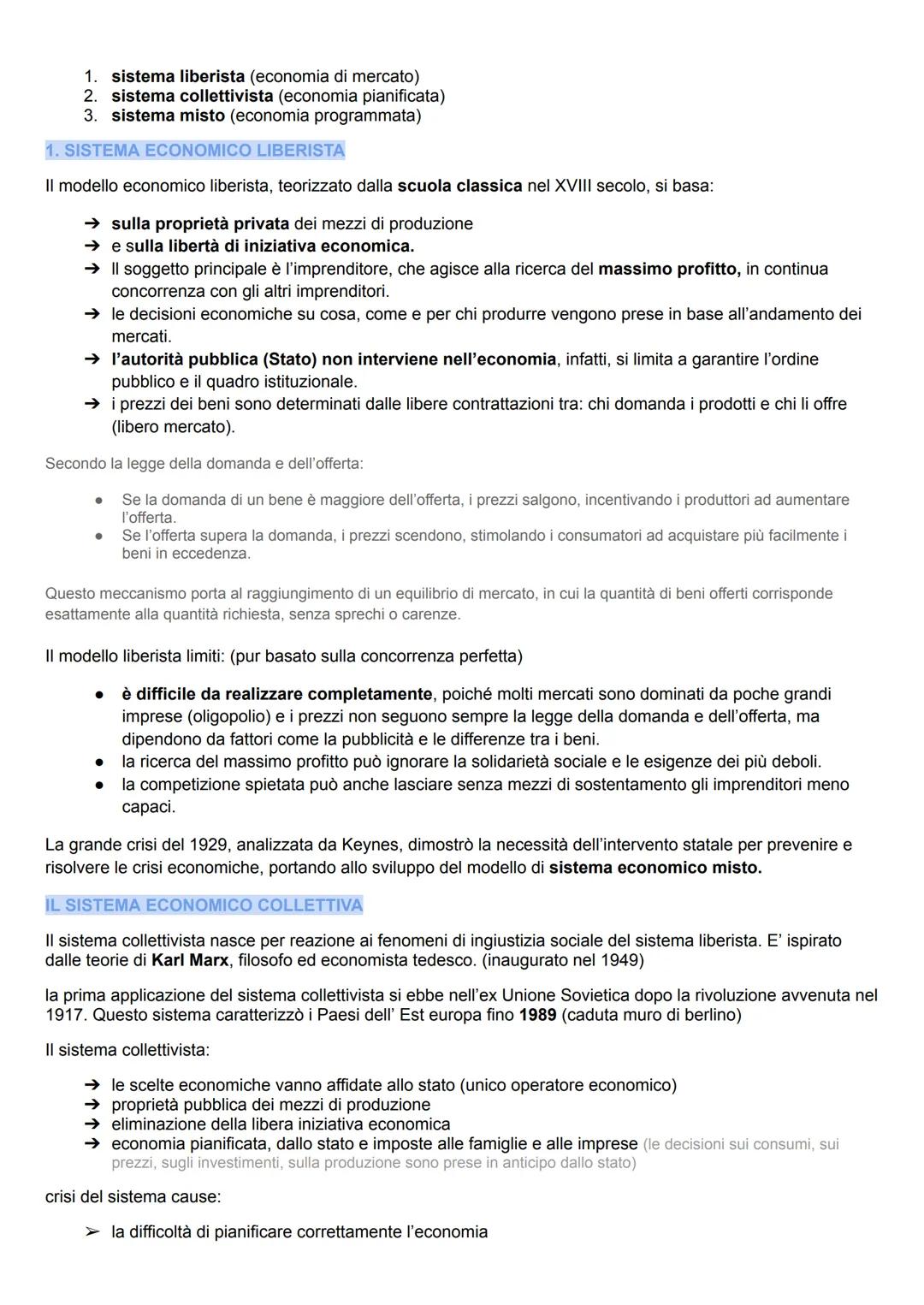 ECONOMIA POLITICA CAP. 4 TEMA 1
I SISTEMI ECONOMICI
Il sistema economico è l'insieme dei soggetti che svolgono l'attività economica all'inte