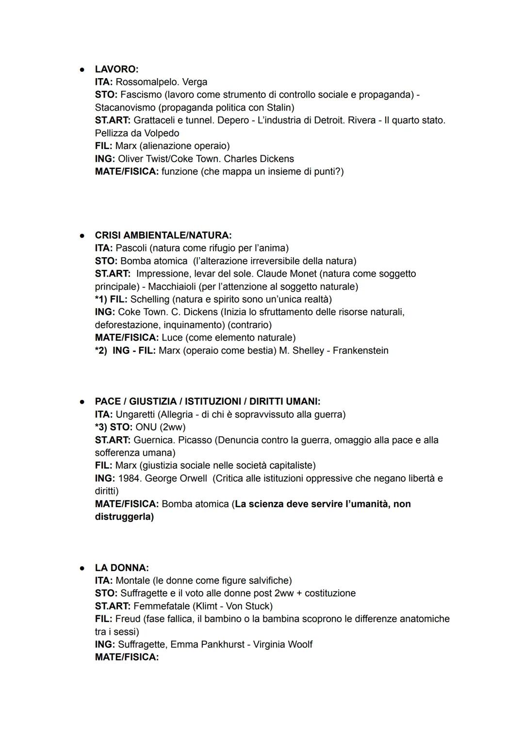 MACRO TEMI
* GUERRA:
ITA: Ungaretti (Allegria) - D'Annunzio - Futurismo (guerra come igiene del mondo)
STO: 1ww/2ww
ST.ART: Autoritratto da