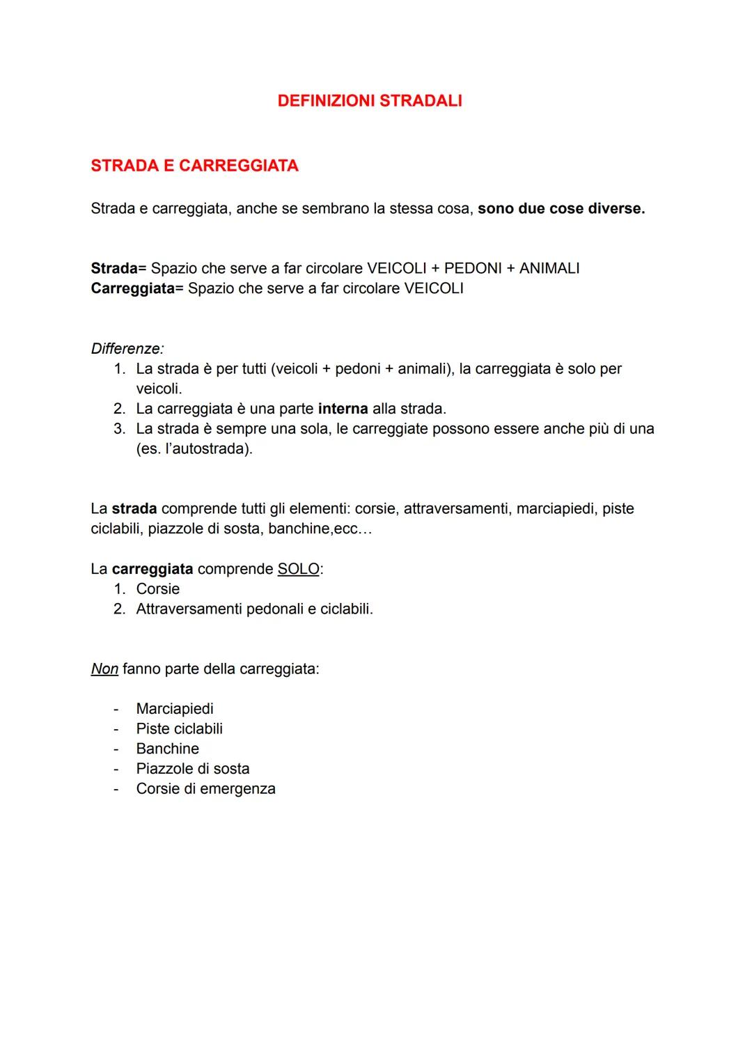 Definizioni stradali