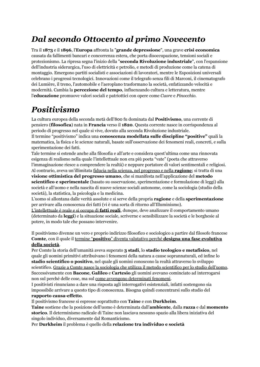 Dal secondo Ottocento al primo Novecento
Tra il 1873 e il 1896, l'Europa affronta la "grande depressione", una grave crisi economica
causata