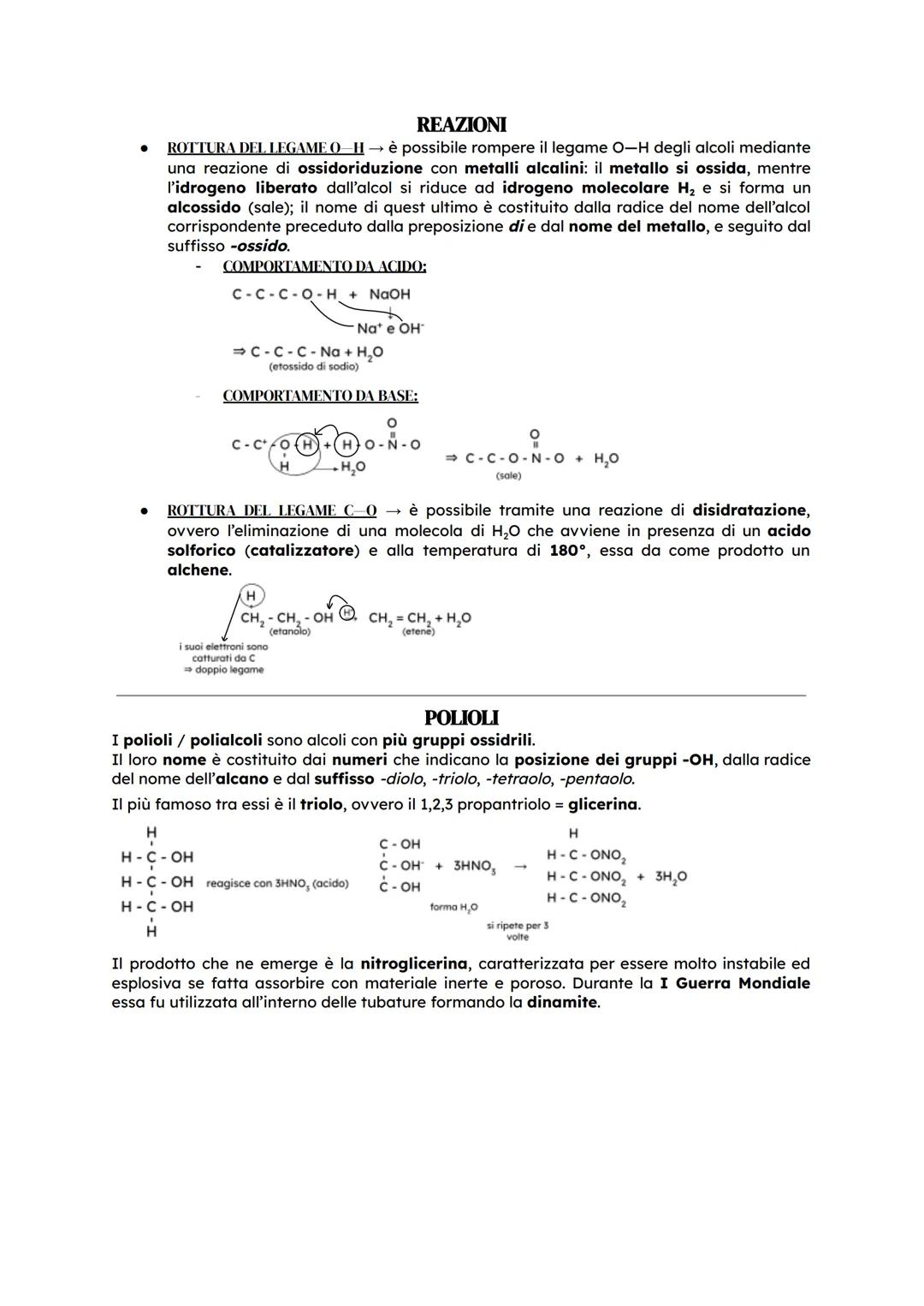 ALCOLI
Gli alcoli sono composti caratterizzati dalla presenza del gruppo -OH legato ad un atomo di
carbonio sp³; la loro formula molecolare