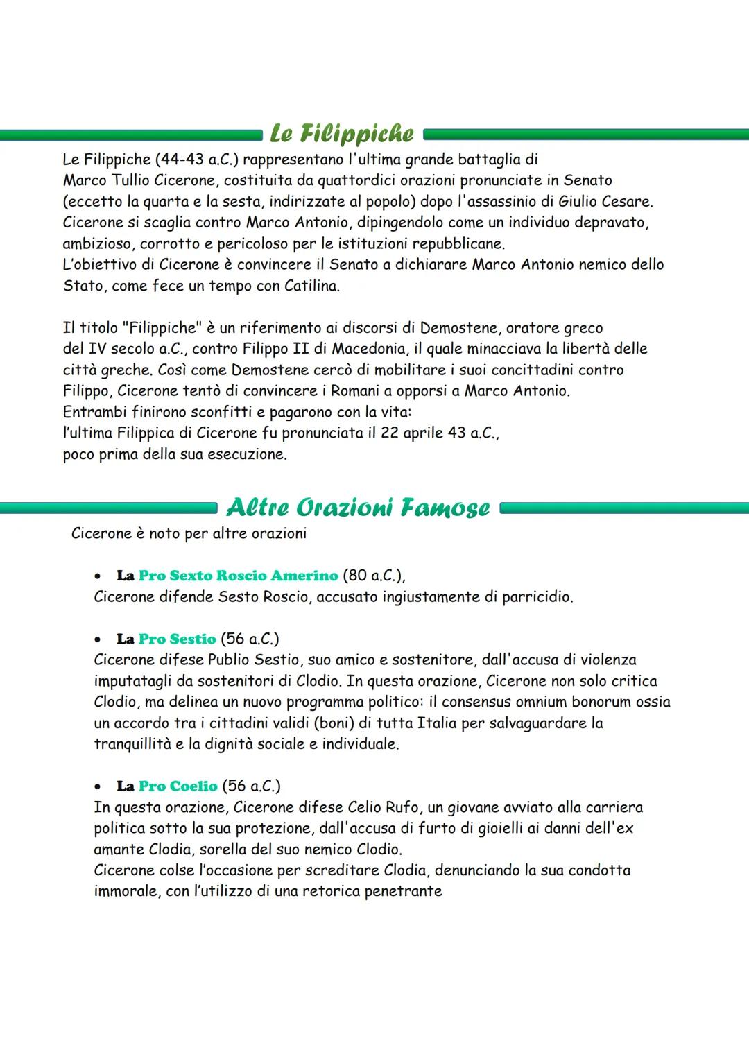 Marco Tullio Cicerone
Cicerone fu un oratore e avvocato impareggiabile,
nonchรฉ un divulgatore della filosofia greca e uomo di grande cultura