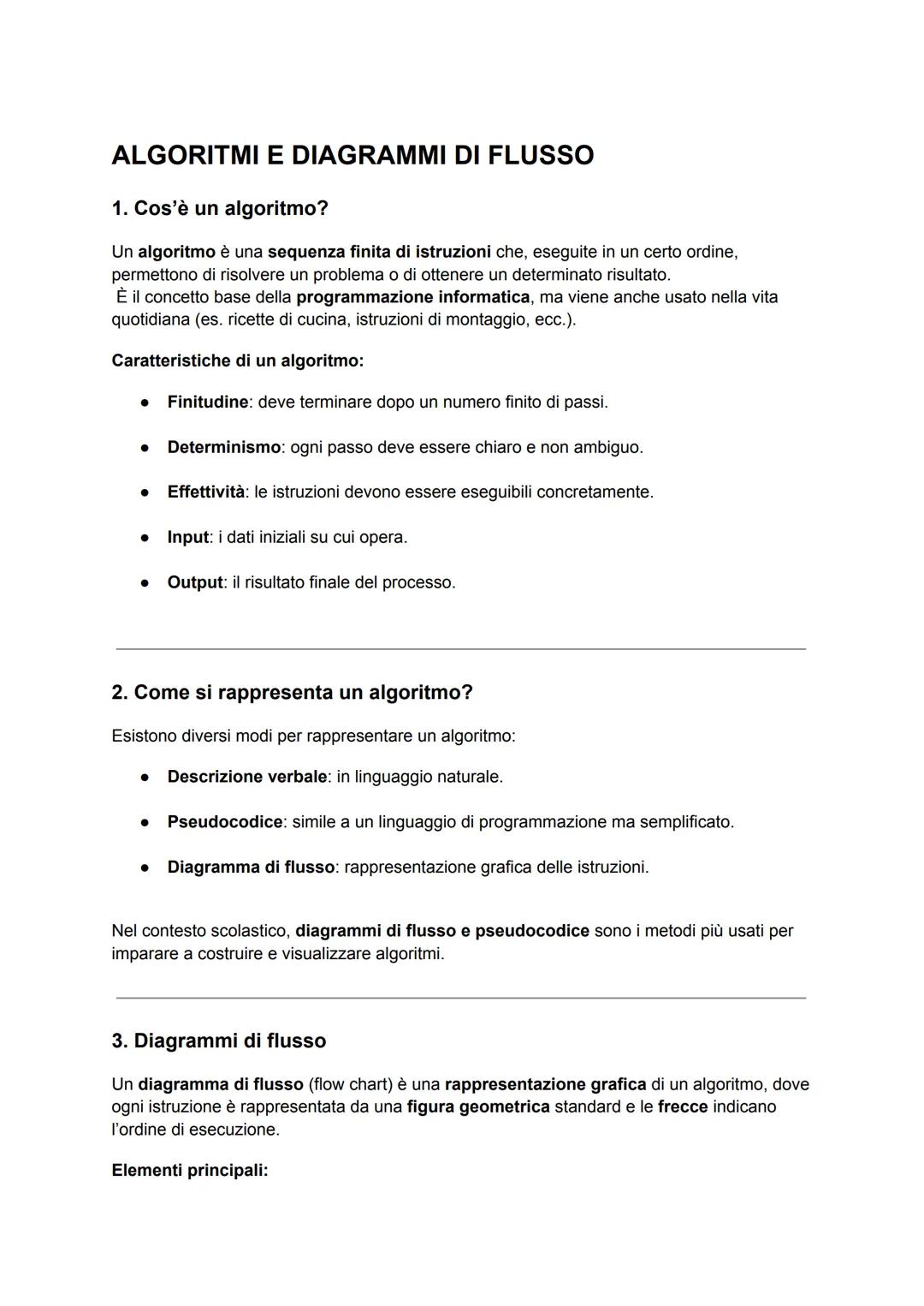 ALGORITMI E DIAGRAMMI DI FLUSSO
1. Cos'è un algoritmo?
Un algoritmo è una sequenza finita di istruzioni che, eseguite in un certo ordine,
pe