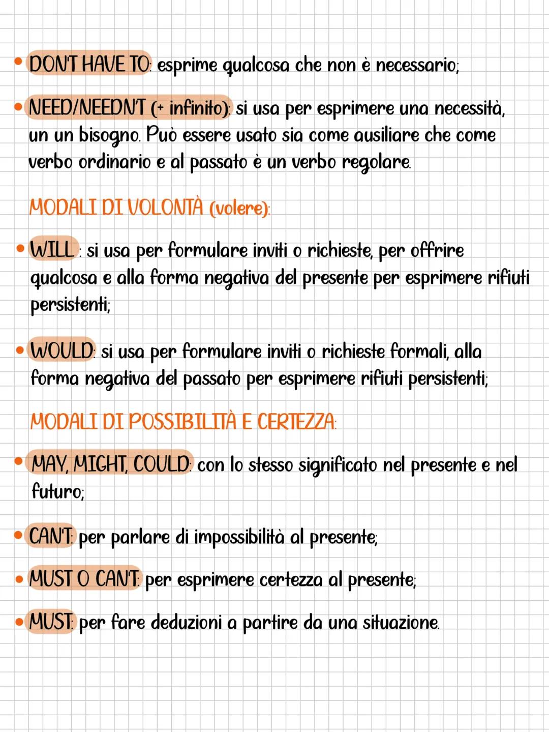 verbi modali
MODALITÀ DI ABILITÀ E POSSIBILITÀ (potere):
• CAN: esprime quello che possiamo, sappiamo, riusciamo o ci è
permesso fare;
• CAN