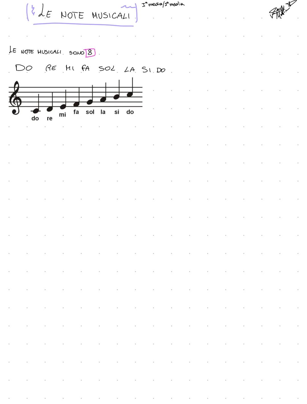--- OCR Start ---
I media/2ª media
(LE
LE NOTE MUSICALI
LE NOTE MUSICALI SONO 8
DO RE MI FA SOL LA SI DO
mi fa sol la si do
do re
--- OCR En