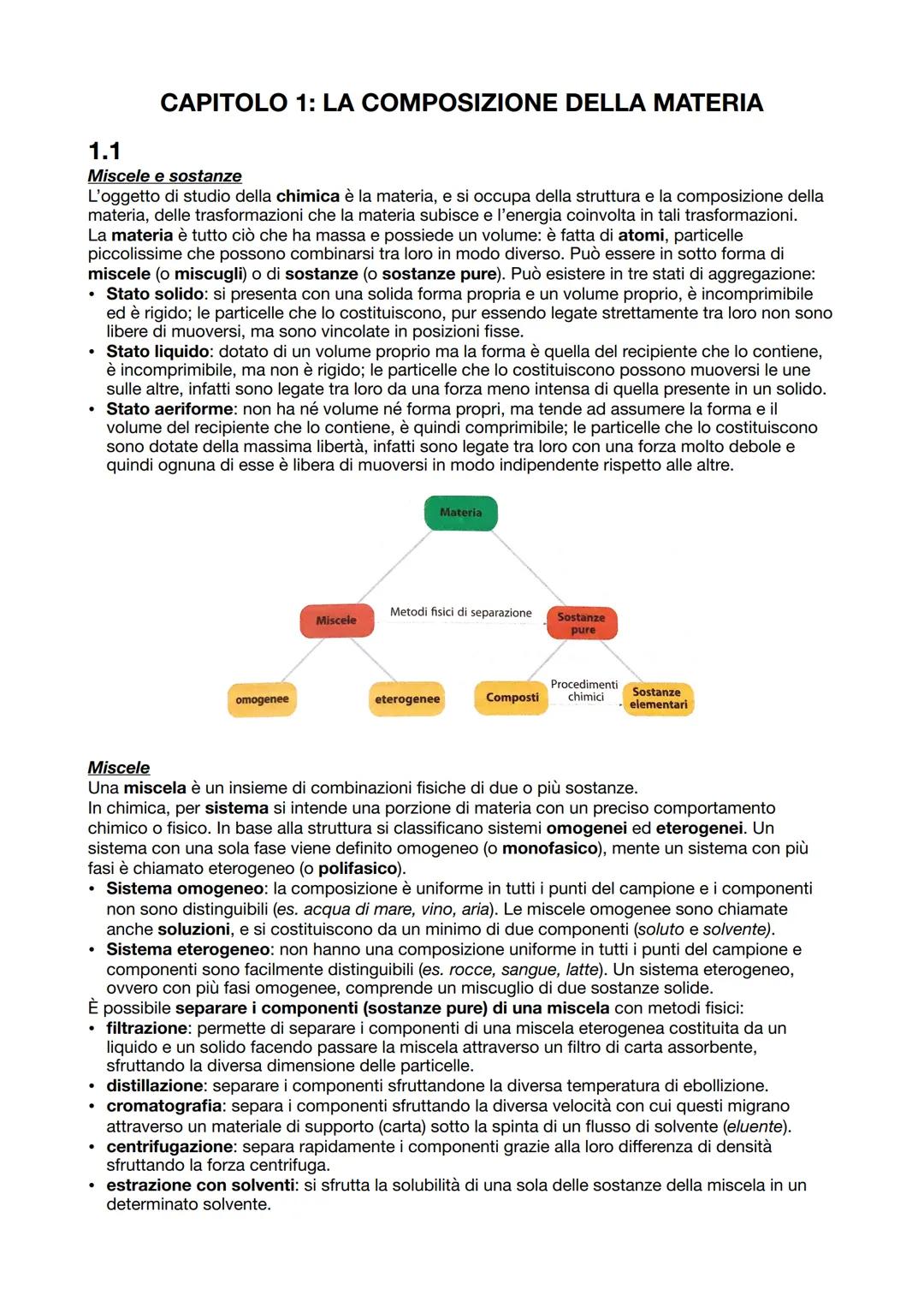 🧪 CHIMICA 🧪 CAPITOLO 1: LA COMPOSIZIONE DELLA MATERIA
1.1
Miscele e sostanze
L'oggetto di studio della chimica è la materia, e si occupa d