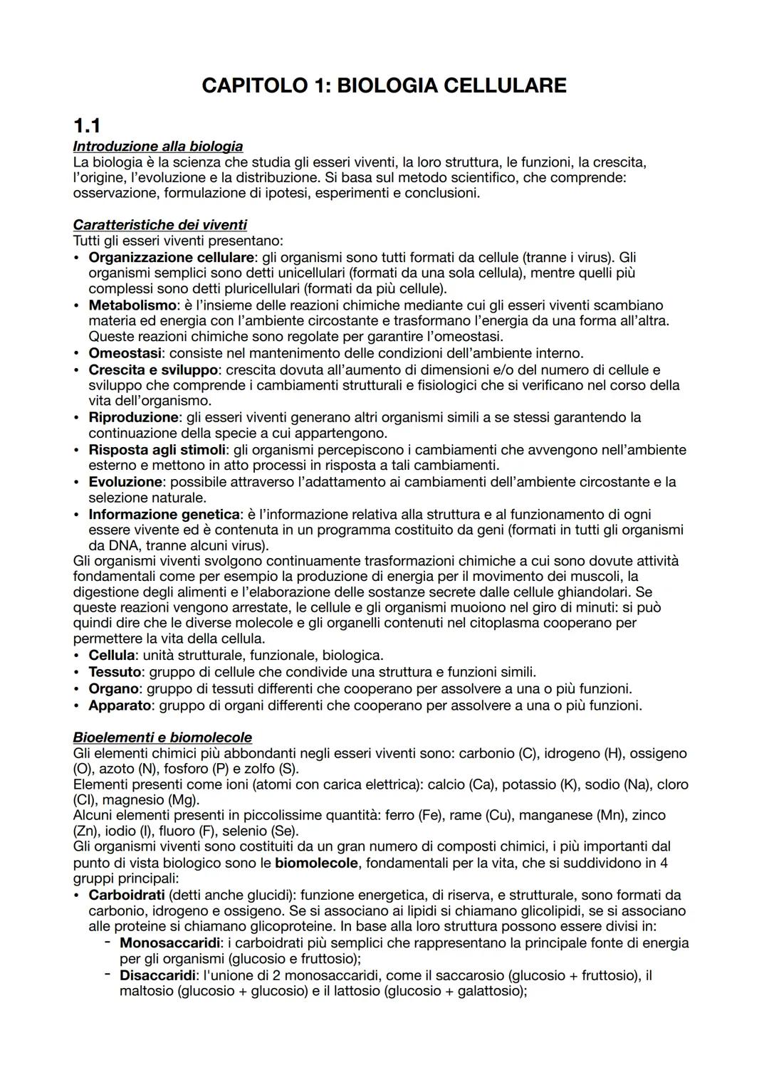 BIOLOGIA CAPITOLO 1: BIOLOGIA CELLULARE
1.1
Introduzione alla biologia
La biologia è la scienza che studia gli esseri viventi, la loro strut