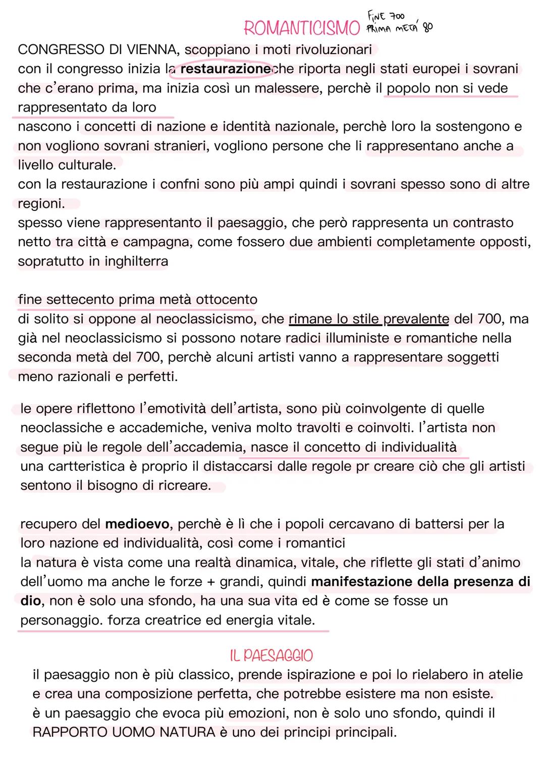 ROMANTICISMO FINE 700
ROMANTICISMO PRIMA METÁ 80
CONGRESSO DI VIENNA, scoppiano i moti rivoluzionari
con il congresso inizia la restaurazion