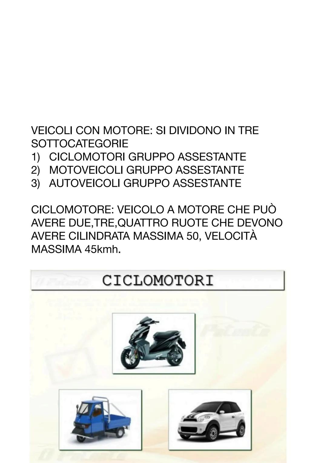 # VEICOLI SENZA MOTORI: QUADRICIPITI A
TRAZIONE ANIMALE
E VEICOLI SPINTI A BRACCIA VEICOLI CON MOTORE: SI DIVIDONO IN TRE
SOTTOCATEGORIE
1