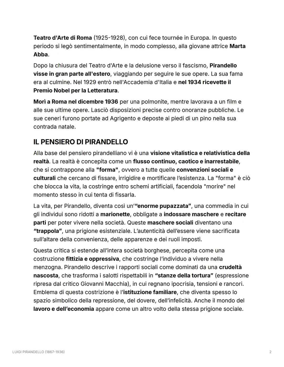 LUIGI PIRANDELLO (1867-1936)
LA VITA
Luigi Pirandello nacque a Girgenti (oggi Agrigento) nel 1867. La sua formazione fu
influenzata dagli am