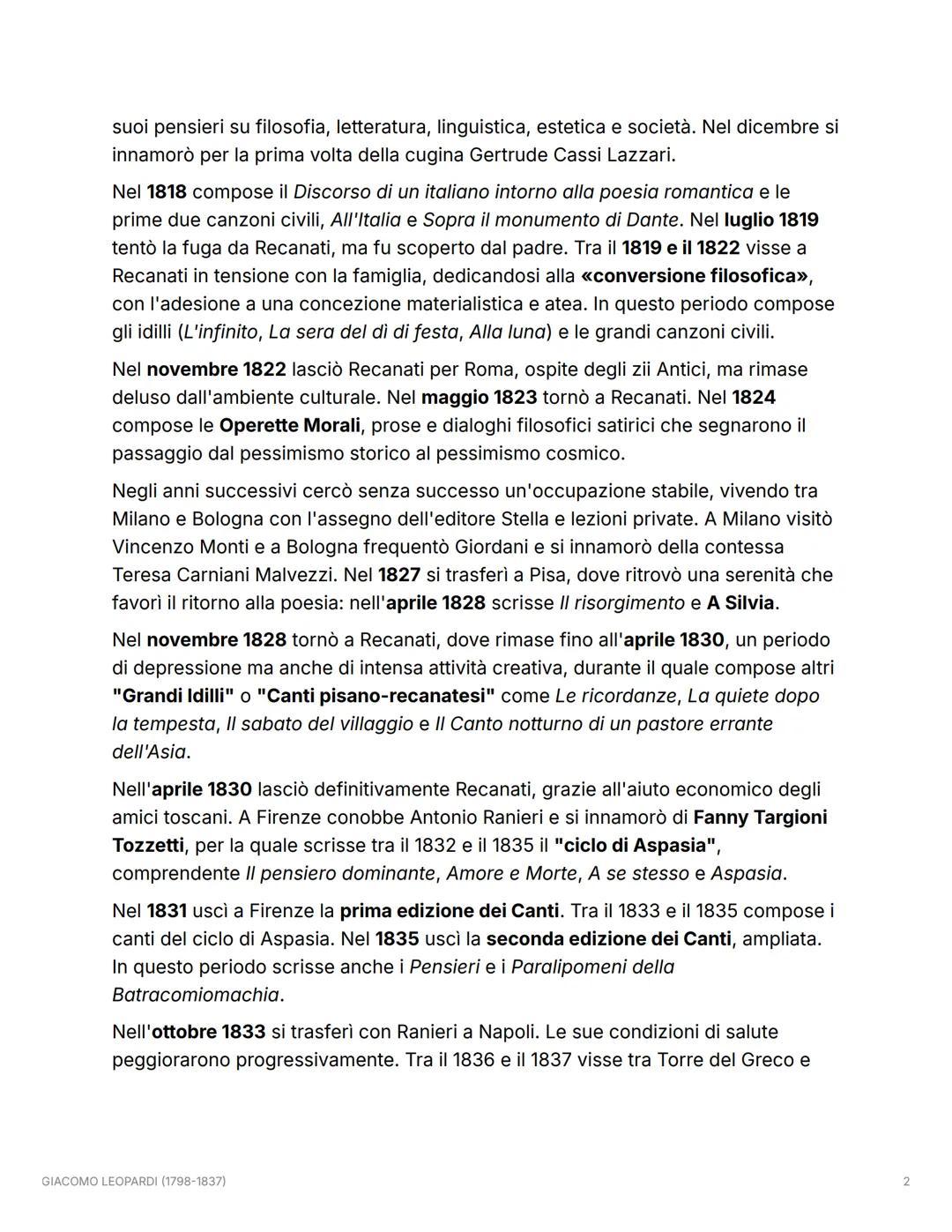 GIACOMO LEOPARDI (1798-
1837)
VITA
Giacomo Leopardi nacque a Recanati il 29 giugno 1798. Era il primogenito del
conte Monaldo e della marche