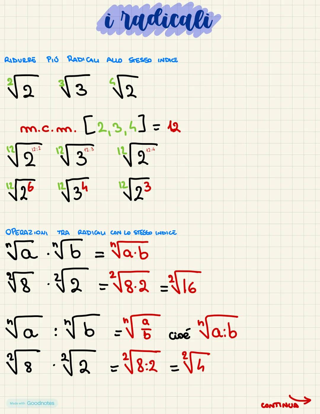 i radicali
COM'È FORMATO UN RADICALE?
h
√a
• RADICE • INDICE DI RADICE • RADICANDO
RICORDIAMO CHE...
QUANDO L'INDICE DI RADICE È 2, OMETTIAM
