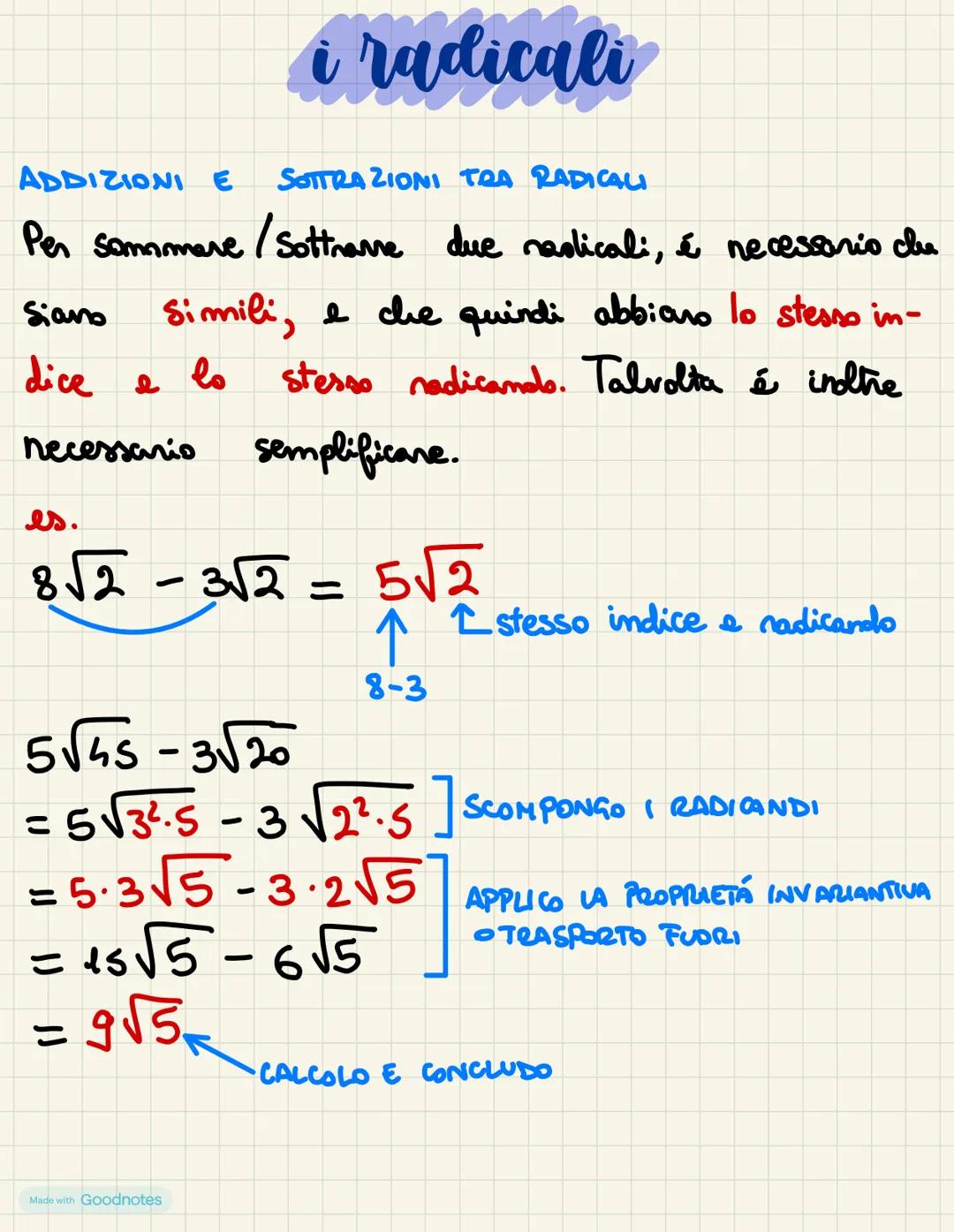 i radicali
COM'È FORMATO UN RADICALE?
h
√a
• RADICE • INDICE DI RADICE • RADICANDO
RICORDIAMO CHE...
QUANDO L'INDICE DI RADICE È 2, OMETTIAM