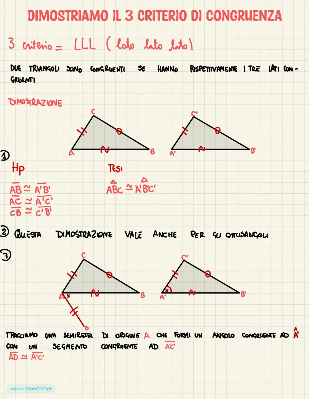 DIMOSTRIAMO IL 1 CRITERIO DI CONGRUENZA
1 CRITERIO = LAL (lato angolo lato)
due triangoli sono congruenti se hanno due lati e l'angolo
tra e