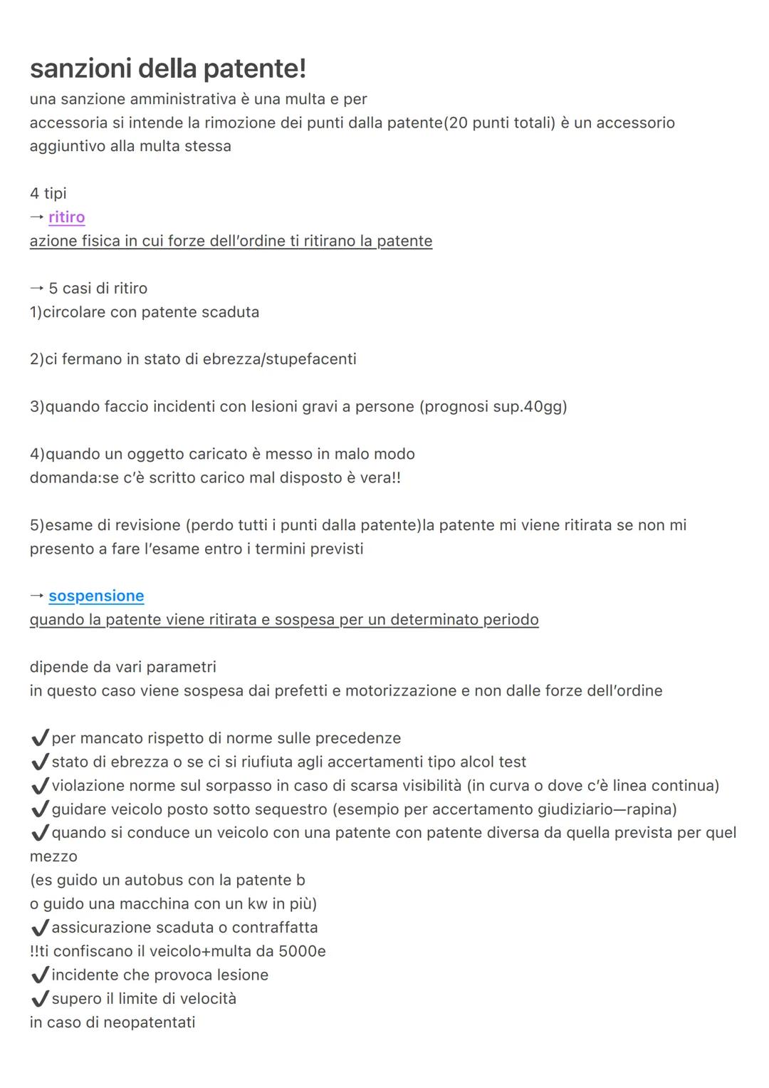 sanzioni della patente!
una sanzione amministrativa è una multa e per
accessoria si intende la rimozione dei punti dalla patente (20 punti t