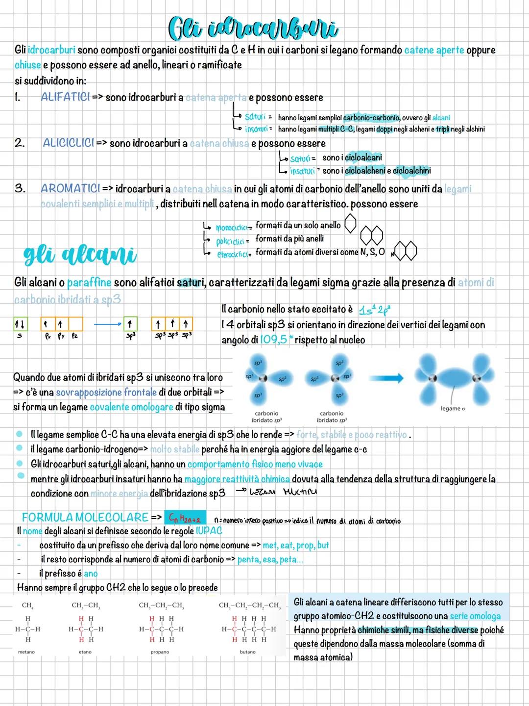 Gli idrocarburi
Gli idrocarburi sono composti organici costituiti da C e H in cui i carboni si legano formando catene aperte oppure
chiuse e