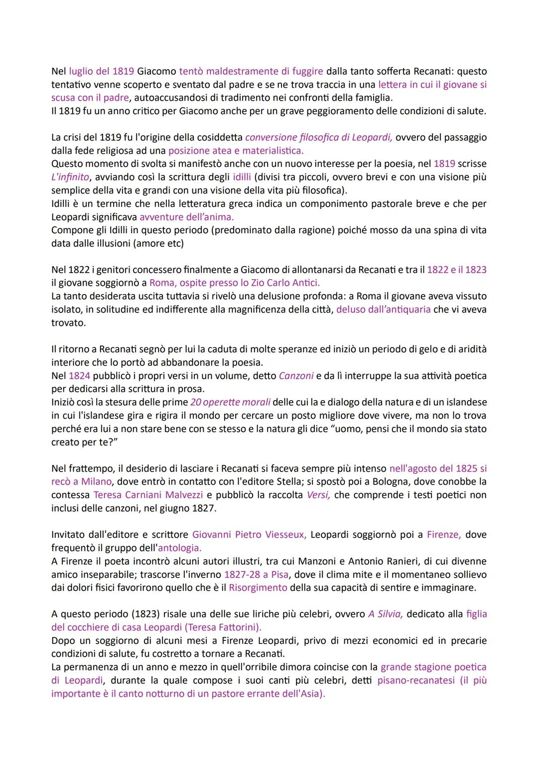 GIACOMO LEOPARDI
La vita di Giacomo Leopardi è apparentemente spoglia di eventi: i dati più importanti della sua
biografia sono l'isolamento