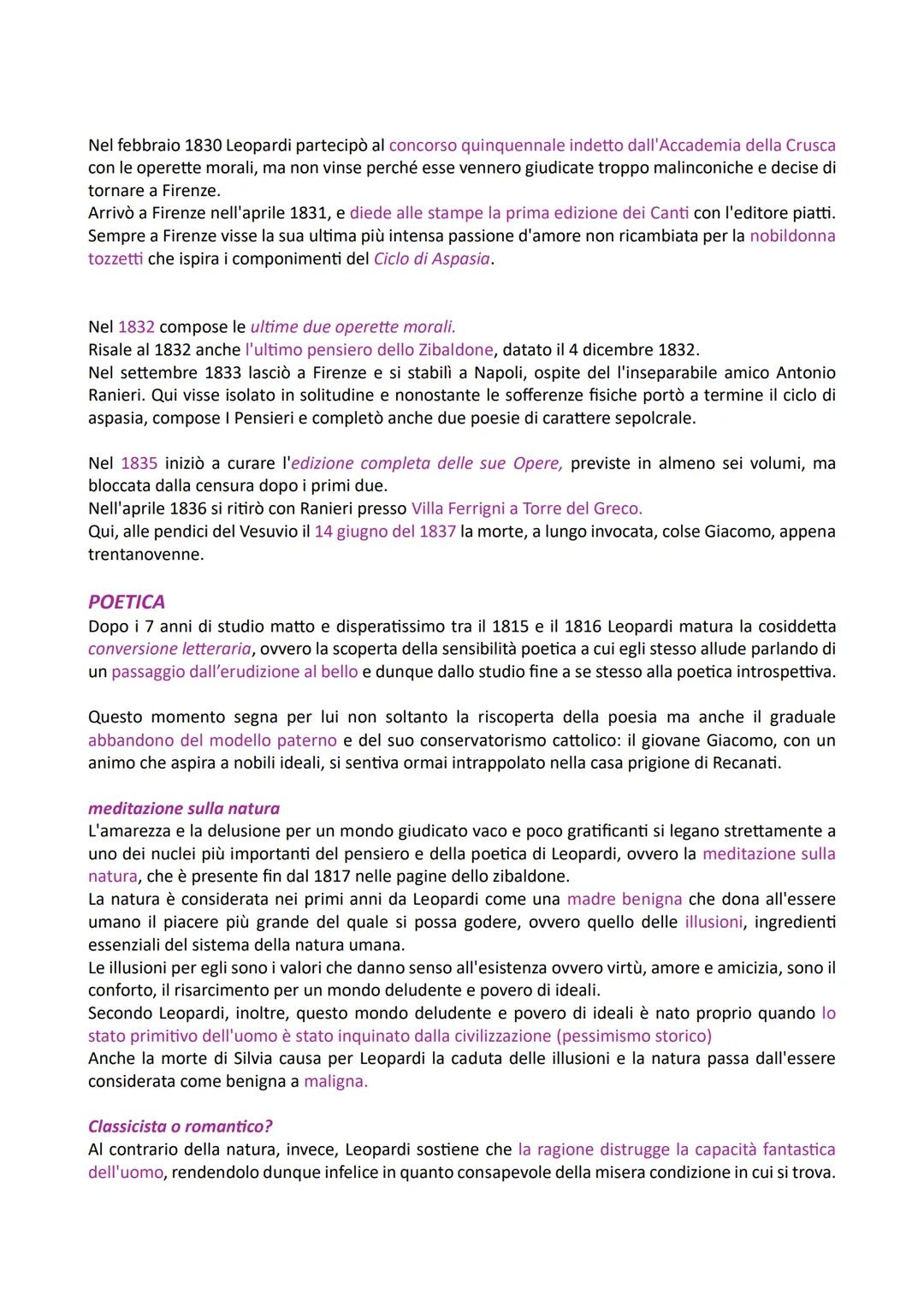 GIACOMO LEOPARDI
La vita di Giacomo Leopardi è apparentemente spoglia di eventi: i dati più importanti della sua
biografia sono l'isolamento