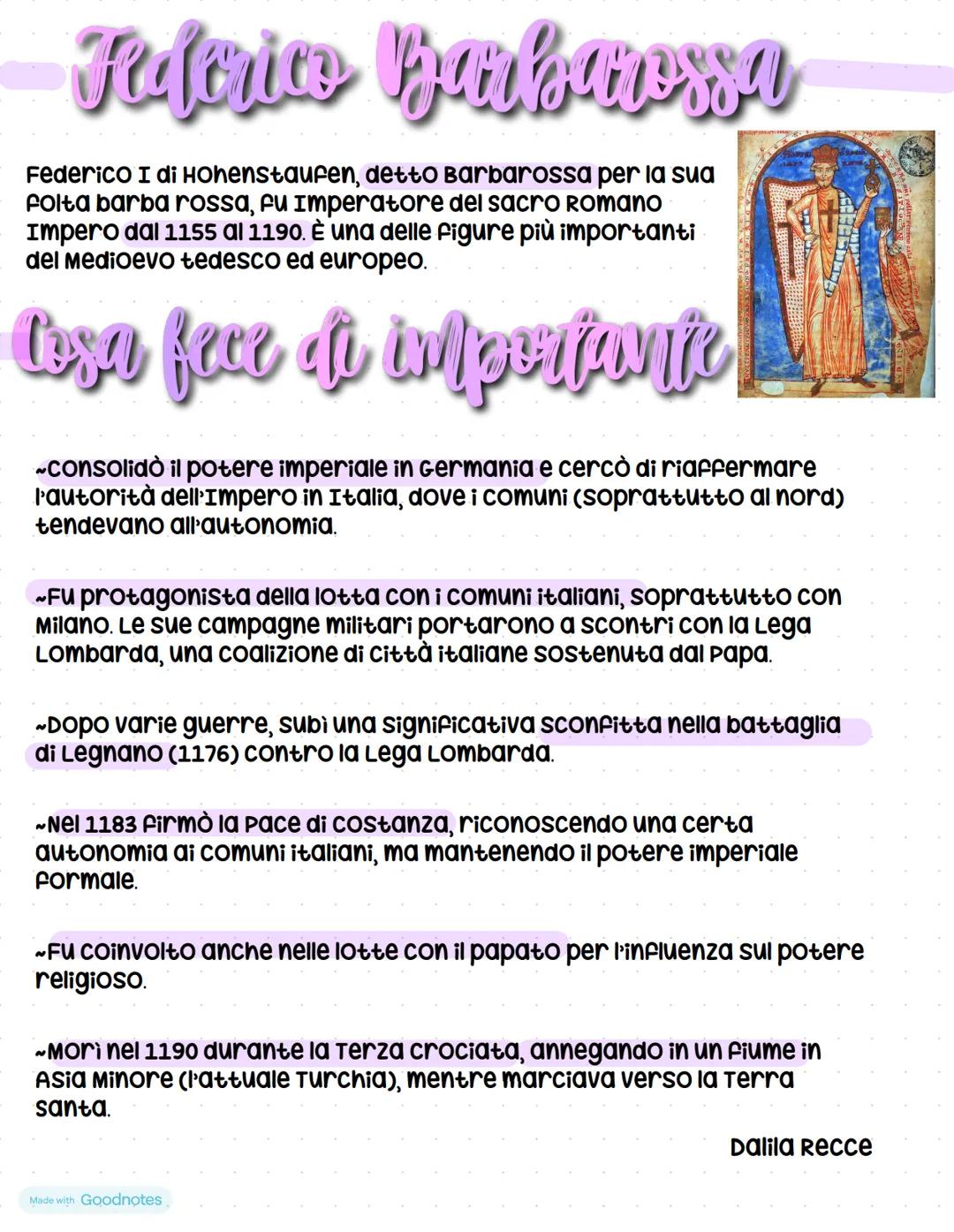 --- OCR Start ---
Federico Barbaross
Federico I di Hohenstaufen, detto Barbarossa per la sua
folta barba rossa, fu Imperatore del sacro Roma