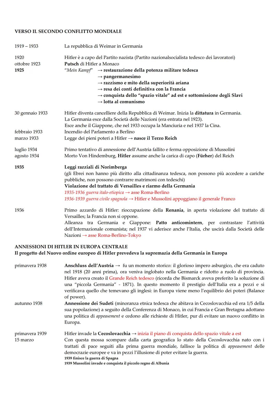 VERSO IL SECONDO CONFLITTO MONDIALE
1919-1933
La repubblica di Weimar in Germania
1920
Hitler è a capo del Partito nazista (Partito nazional