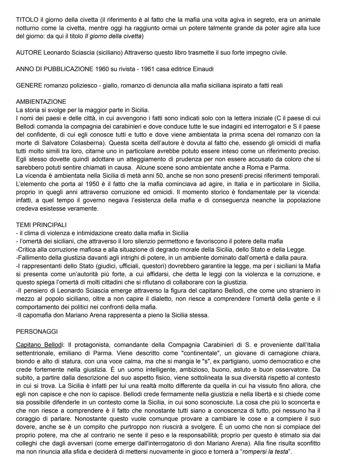 TITOLO il giorno della civetta (il riferimento รจ al fatto che la mafia una volta agiva in segreto, era un animale
notturno come la civetta,