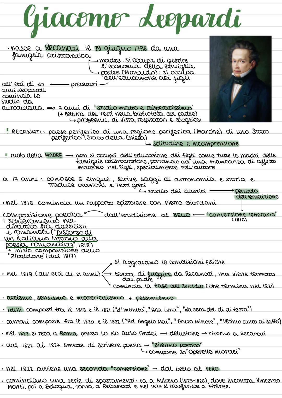 Giacomo Leopardi
•nasce a Recanati il 29 giugno 1798 da una
famiglia aristocratica
madre si occupa di gestire
l'economia della famiglia
padr