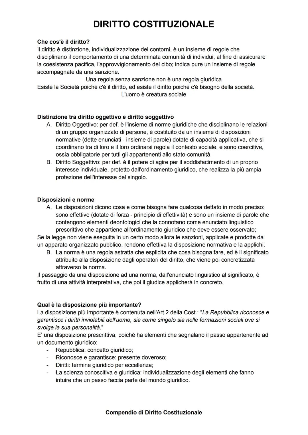 Che cos'è il diritto?
DIRITTO COSTITUZIONALE
Il diritto è distinzione, individualizzazione dei contorni, è un insieme di regole che
discipli