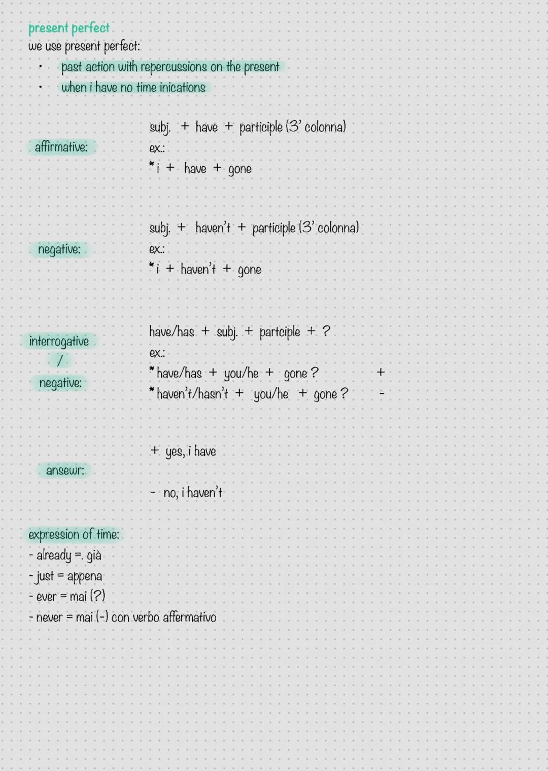 past tenses
past simple
(passato remoto/imperfetto)
we use par simple for past actions concluded in a specific past time and for past habits