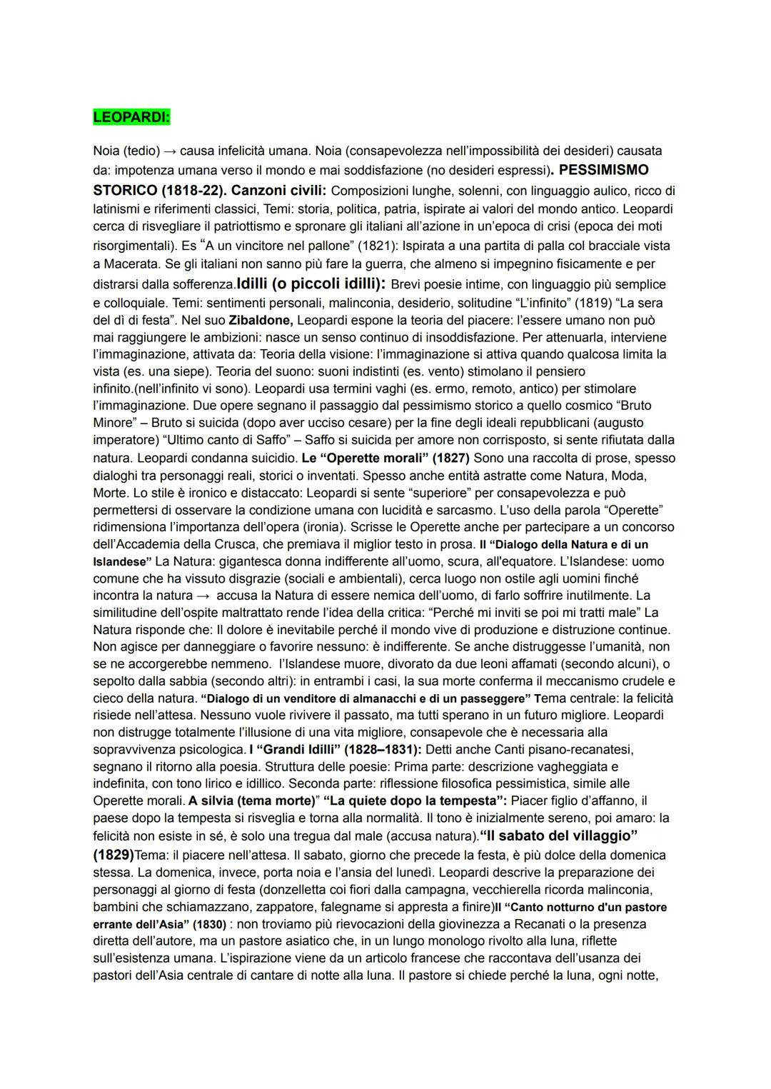 LEOPARDI:
Noia (tedio) → causa infelicità umana. Noia (consapevolezza nell'impossibilità dei desideri) causata
da: impotenza umana verso il