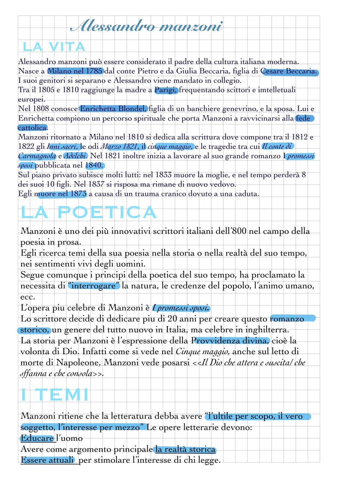 Alessandro manzoni
LA VITA
Alessandro manzoni può essere considerato il padre della cultura italiana moderna.
Nasce a Milano nel 1785 dal co