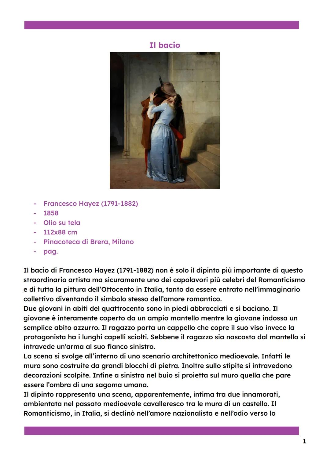 Il bacio
- Francesco Hayez (1791-1882)
- 1858
- Olio su tela
- 112x88 cm
- Pinacoteca di Brera, Milano
- pag.
Il bacio di Francesco Hayez