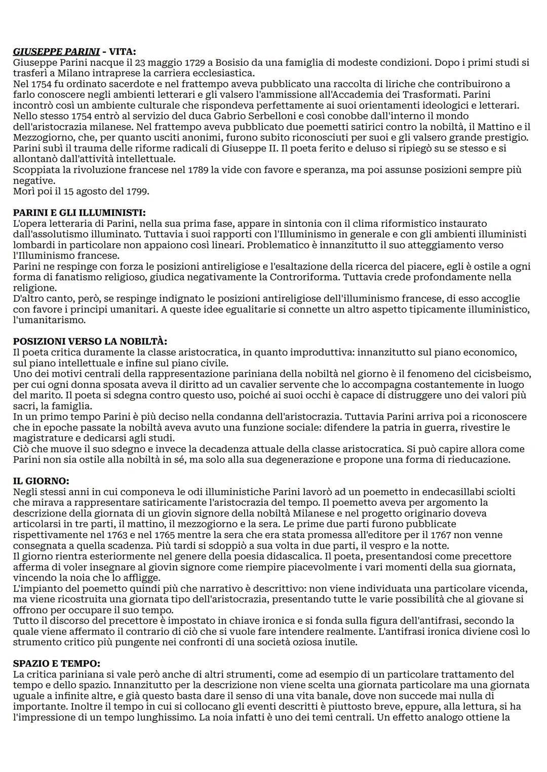 GIUSEPPE PARINI - VITA:
Giuseppe Parini nacque il 23 maggio 1729 a Bosisio da una famiglia di modeste condizioni. Dopo i primi studi si
tras
