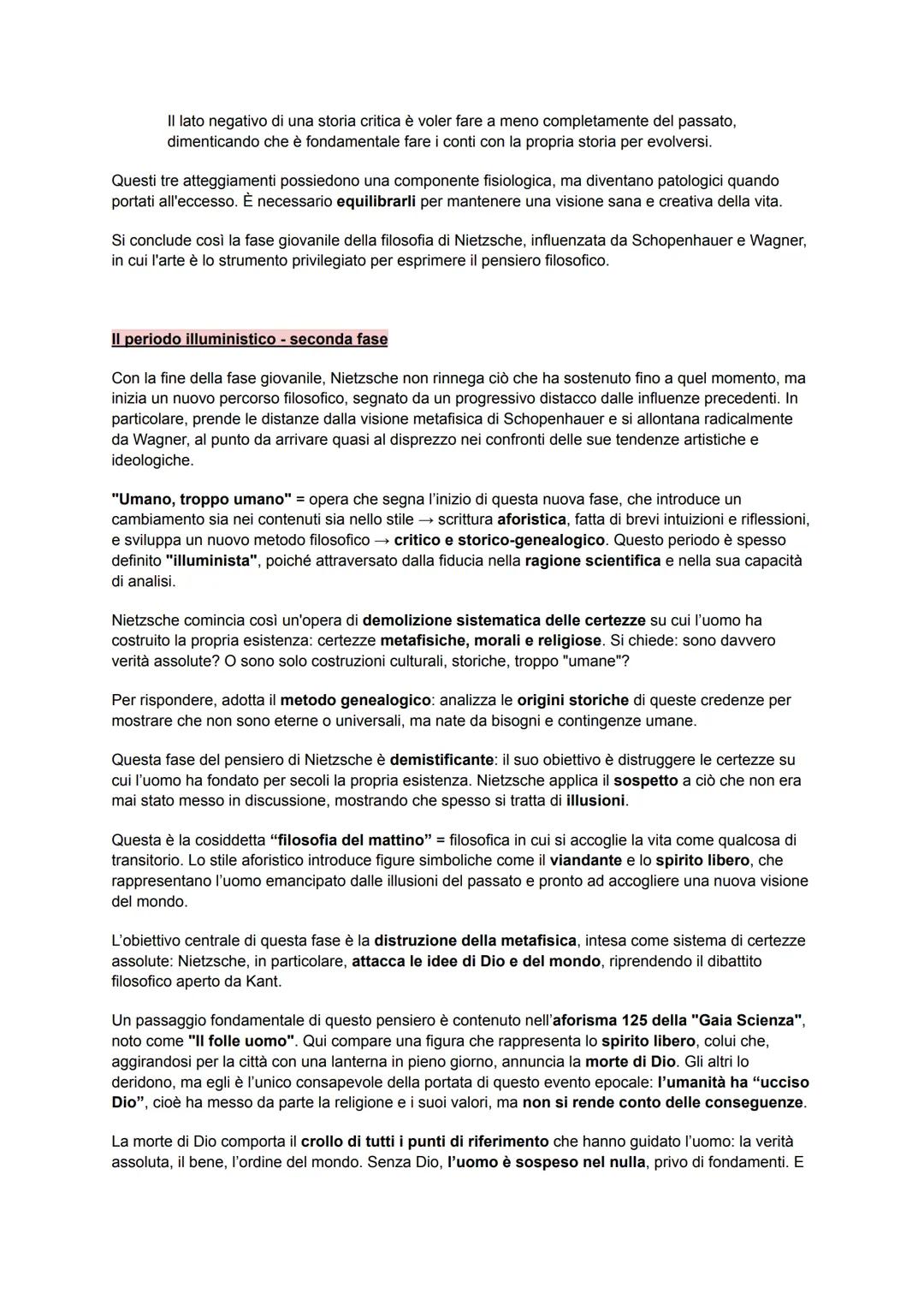 NIETZSCHE
Con Nietzsche si apre una frattura radicale rispetto alla filosofia precedente, segnando un vero
spartiacque tra il pensiero dell'