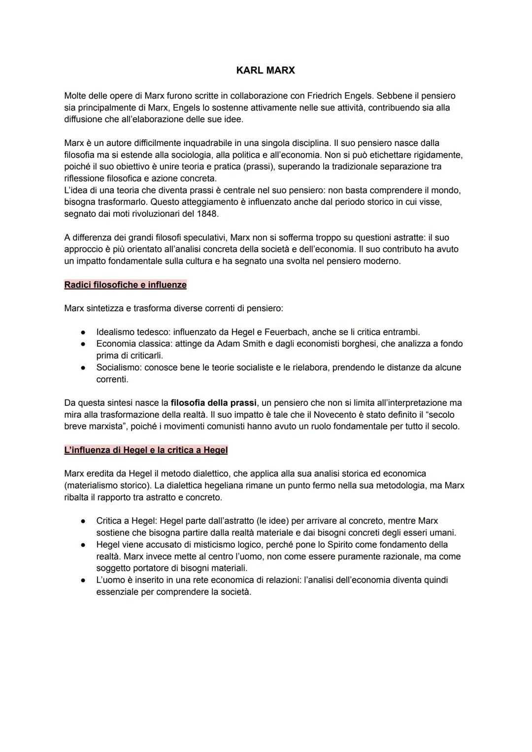 ## KARL MARX
Molte delle opere di Marx furono scritte in collaborazione con Friedrich Engels. Sebbene il pensiero
sia principalmente di Mar