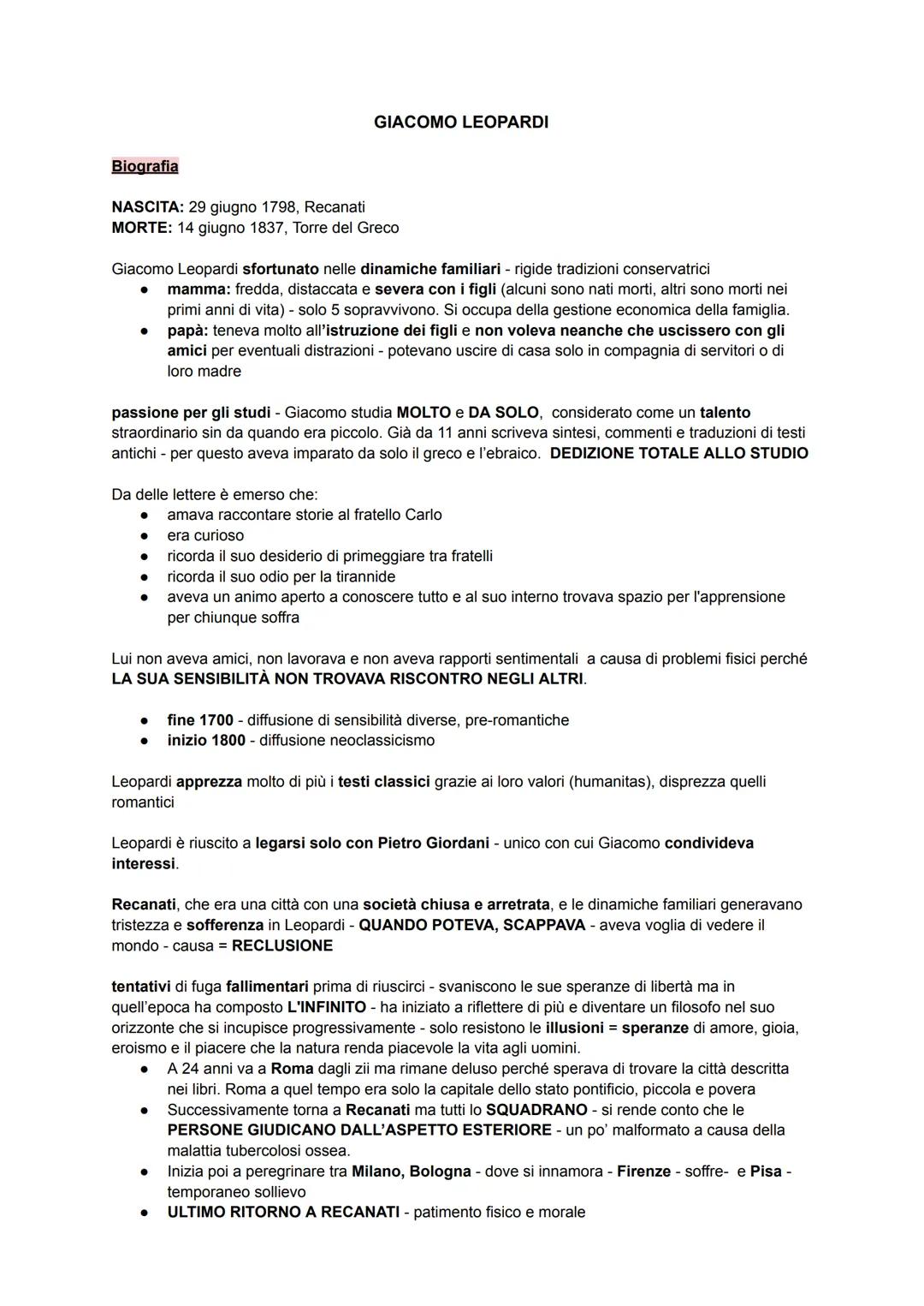 GIACOMO LEOPARDI
Biografia
NASCITA: 29 giugno 1798, Recanati
MORTE: 14 giugno 1837, Torre del Greco
Giacomo Leopardi sfortunato nelle dinami