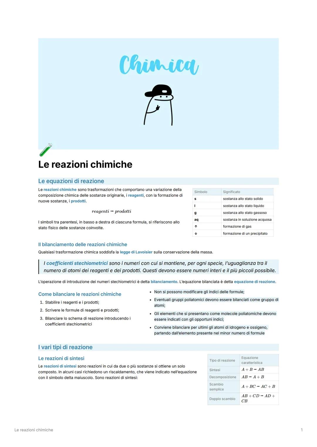 Chimica
A
Le reazioni chimiche
Le equazioni di reazione
Le reazioni chimiche sono trasformazioni che comportano una variazione della
composi