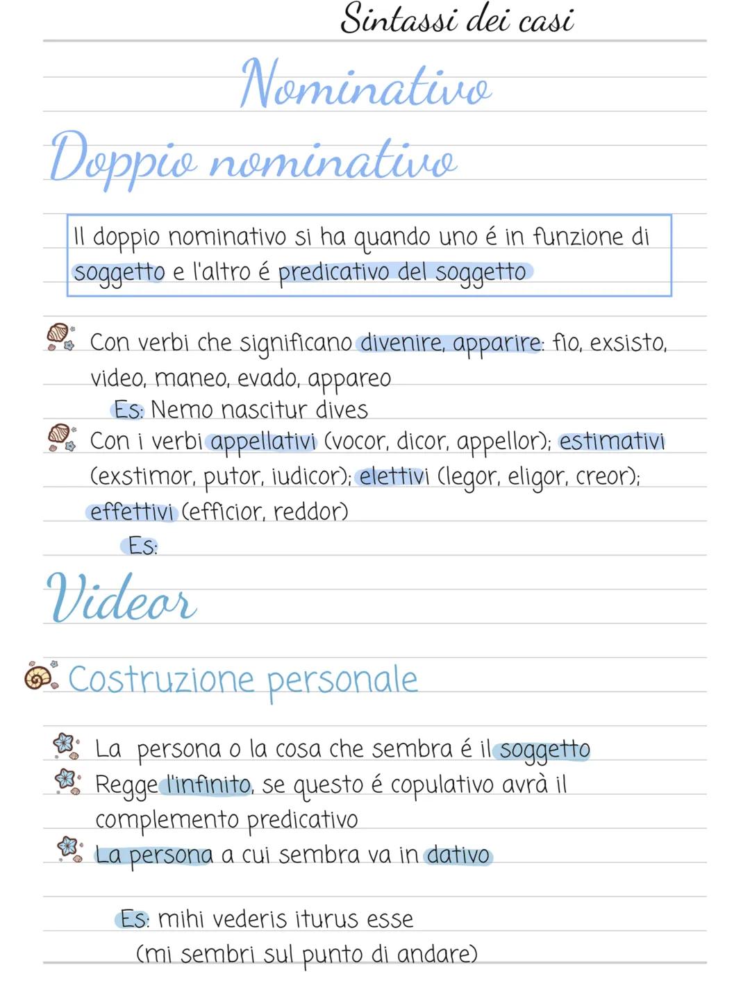# Sintassi dei casi
# Nominativo
# Doppio nominativo
Il doppio nominativo si ha quando uno é in funzione di
soggetto e l'altro é predicat