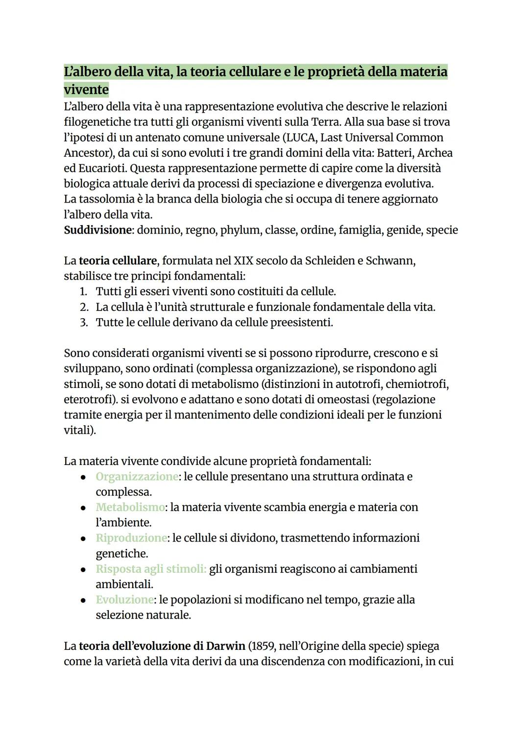 # L'albero della vita, la teoria cellulare e le proprietà della materia
vivente
L'albero della vita è una rappresentazione evolutiva che de