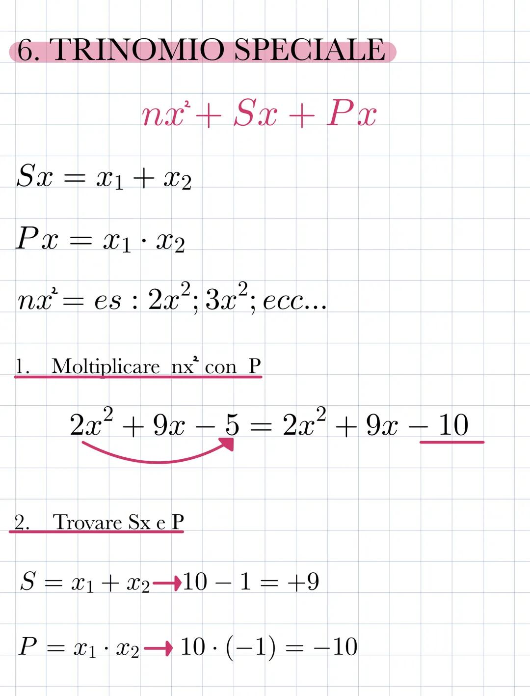 # Scomposizione
dei polinomi
1. RACCOGLIMENTO TOTALE
x² + 4x - 2x → x (x + 4-2)
Raccolgo la 'x' perché è l'unico fattore comune
Si racc