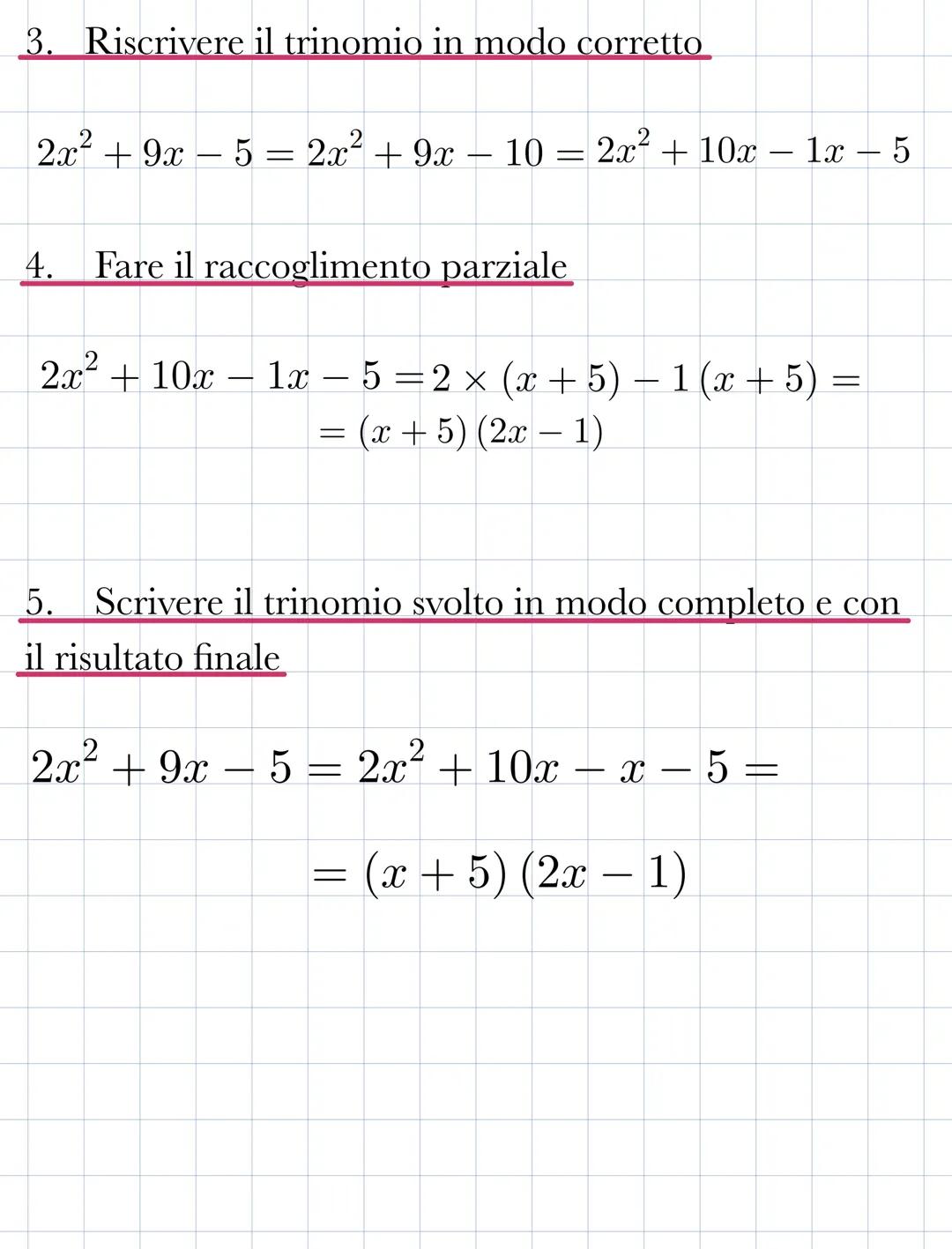 # Scomposizione
dei polinomi
1. RACCOGLIMENTO TOTALE
x² + 4x - 2x → x (x + 4-2)
Raccolgo la 'x' perché è l'unico fattore comune
Si racc