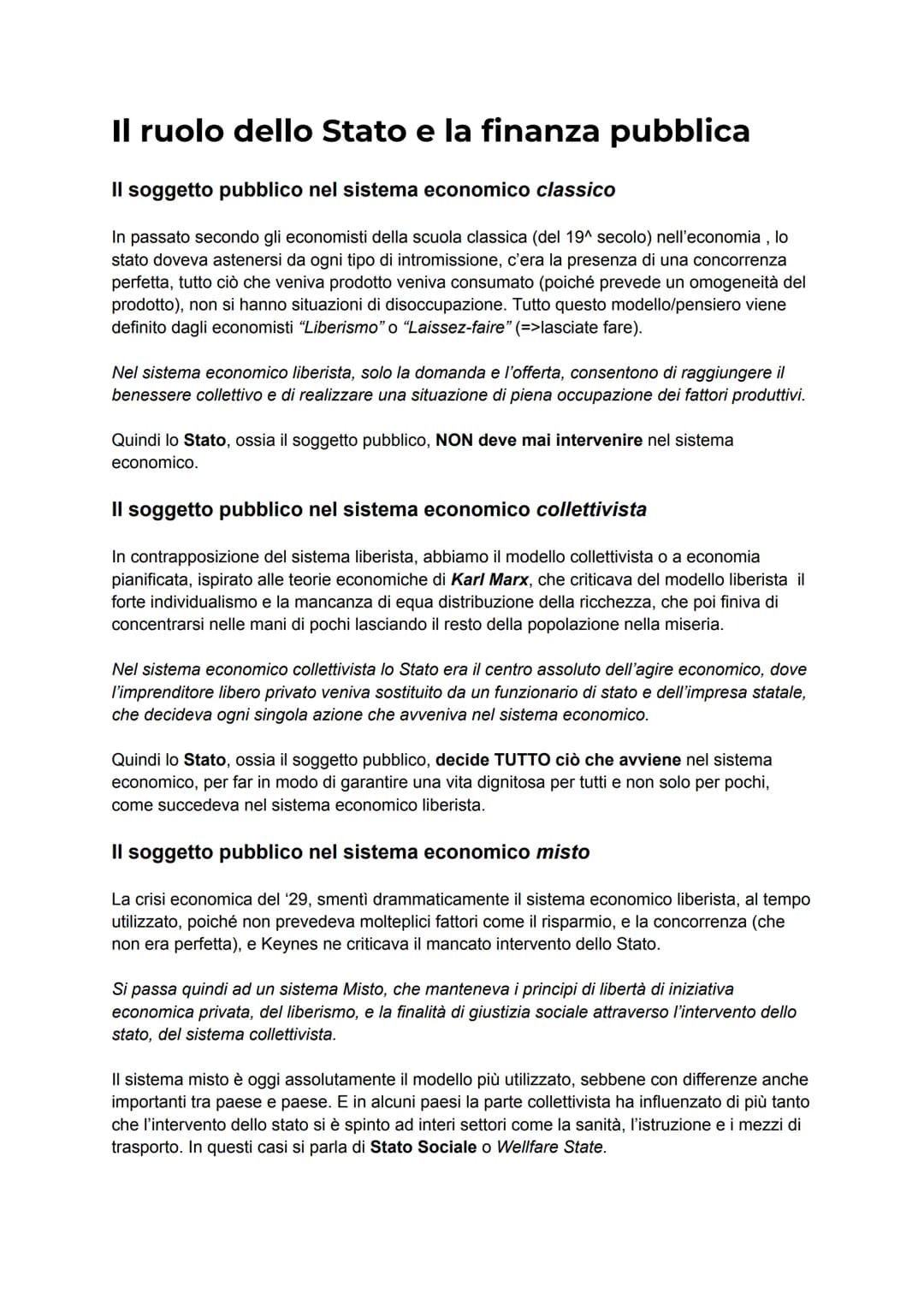 Tema 1 - La finanza pubblica ed il mercato # Il ruolo dello Stato e la finanza pubblica
## Il soggetto pubblico nel sistema economico class